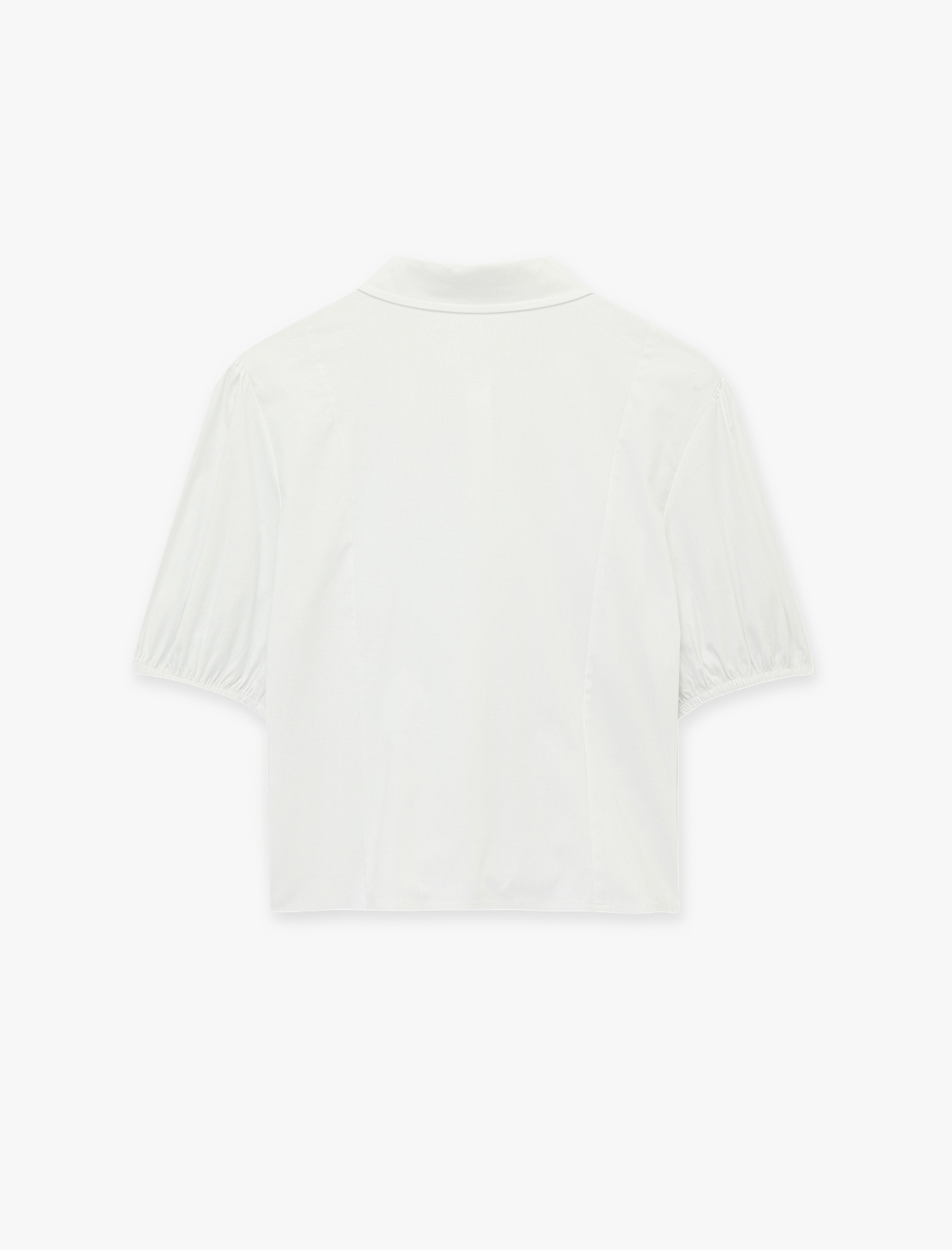   Pamuklu Slim Fit Kısa Balon Kollu Klasik Yaka Crop Bluz