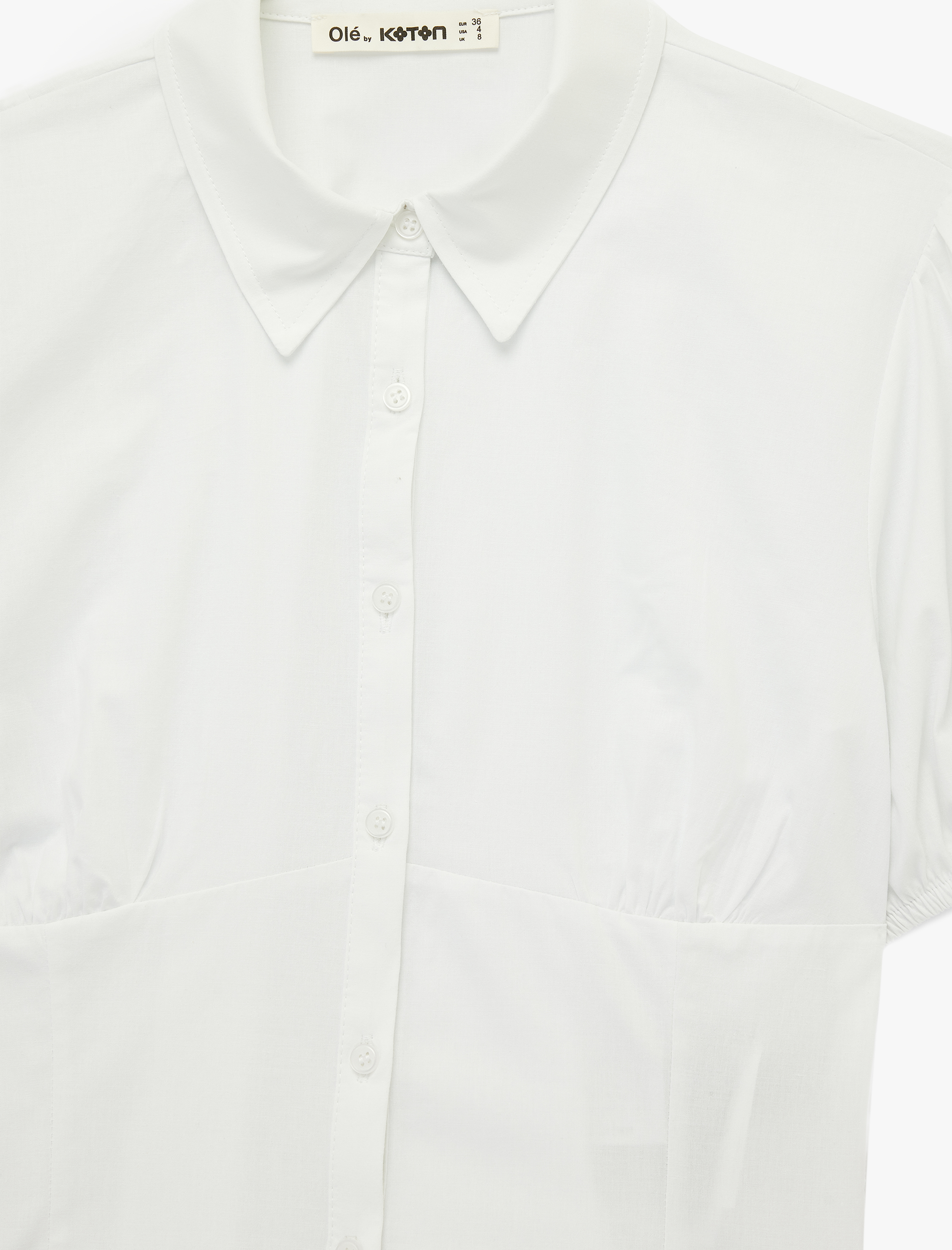   Pamuklu Slim Fit Kısa Balon Kollu Klasik Yaka Crop Bluz