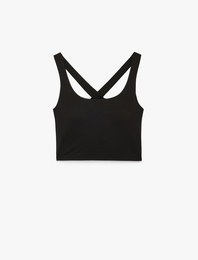 Çapraz Askılı U Yaka Kolsuz Crop Spor Bluz