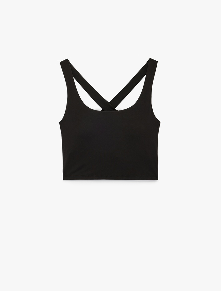  Çapraz Askılı U Yaka Kolsuz Crop Spor Bluz