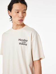 Regular Fit Kısa Kollu Bisiklet Yaka Pamuklu Baskılı Spor Tişört