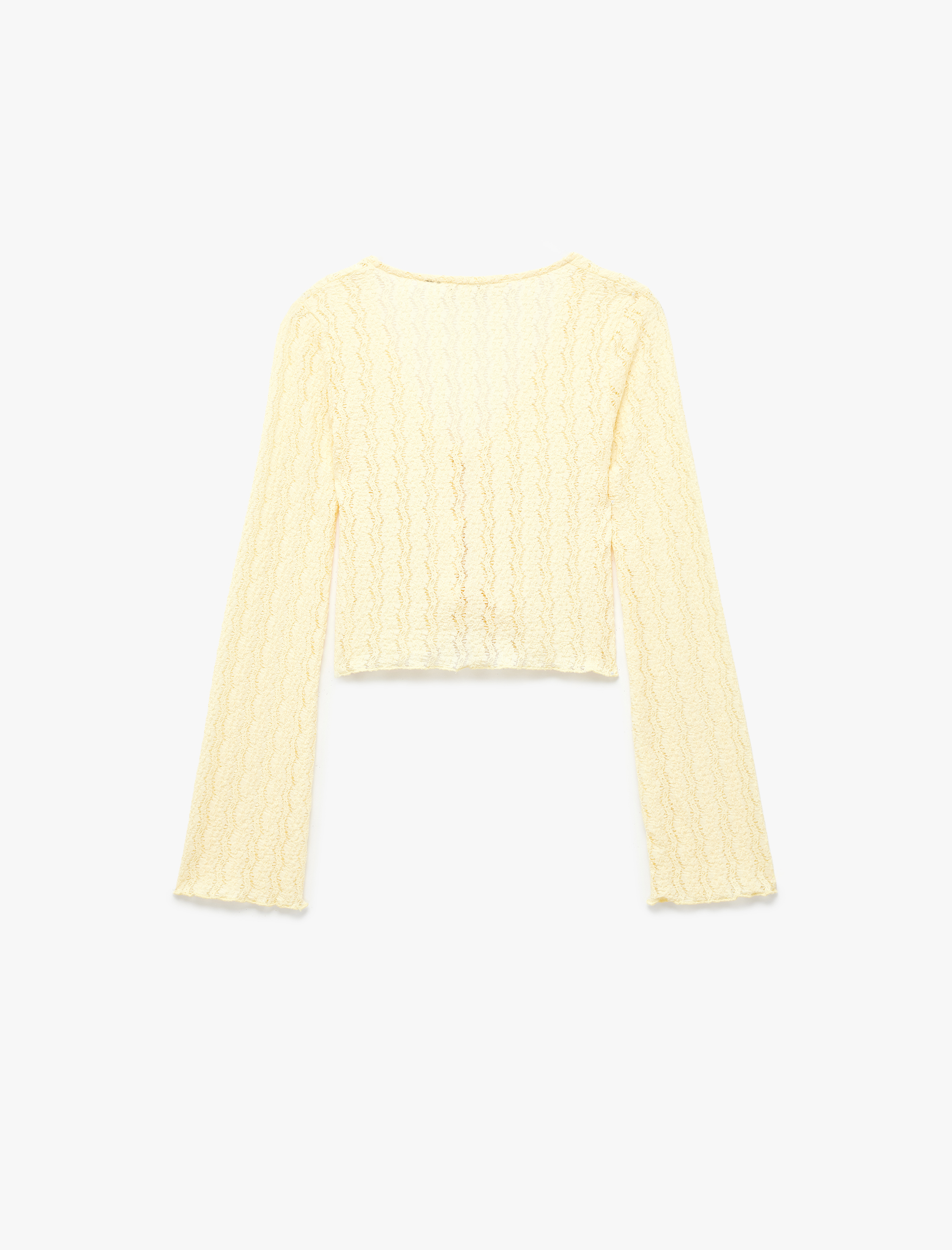   V Yaka Uzun Kollu Fiyonk Bağlama Detaylı Dantel Bluz