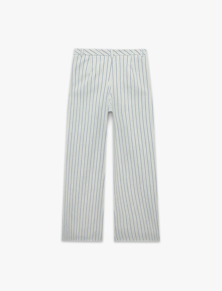  Viskon Karışımlı Çizgili Geniş Paça Pantolon