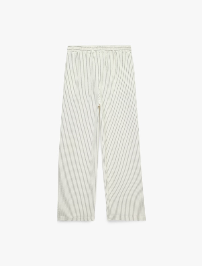  Beli Bağlamalı Cepli Geniş Paça Çizgili Pantolon