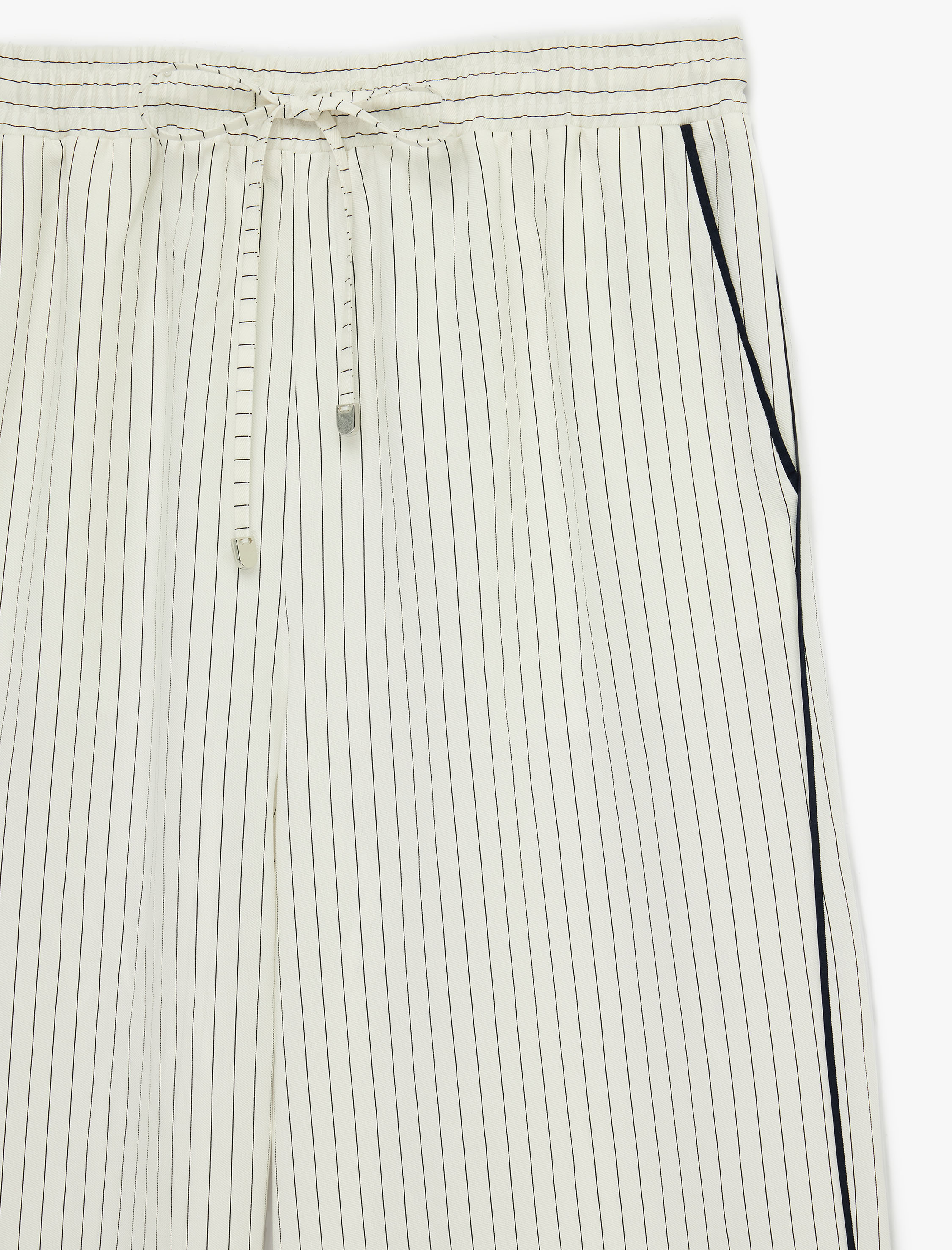   Beli Bağlamalı Cepli Geniş Paça Çizgili Pantolon