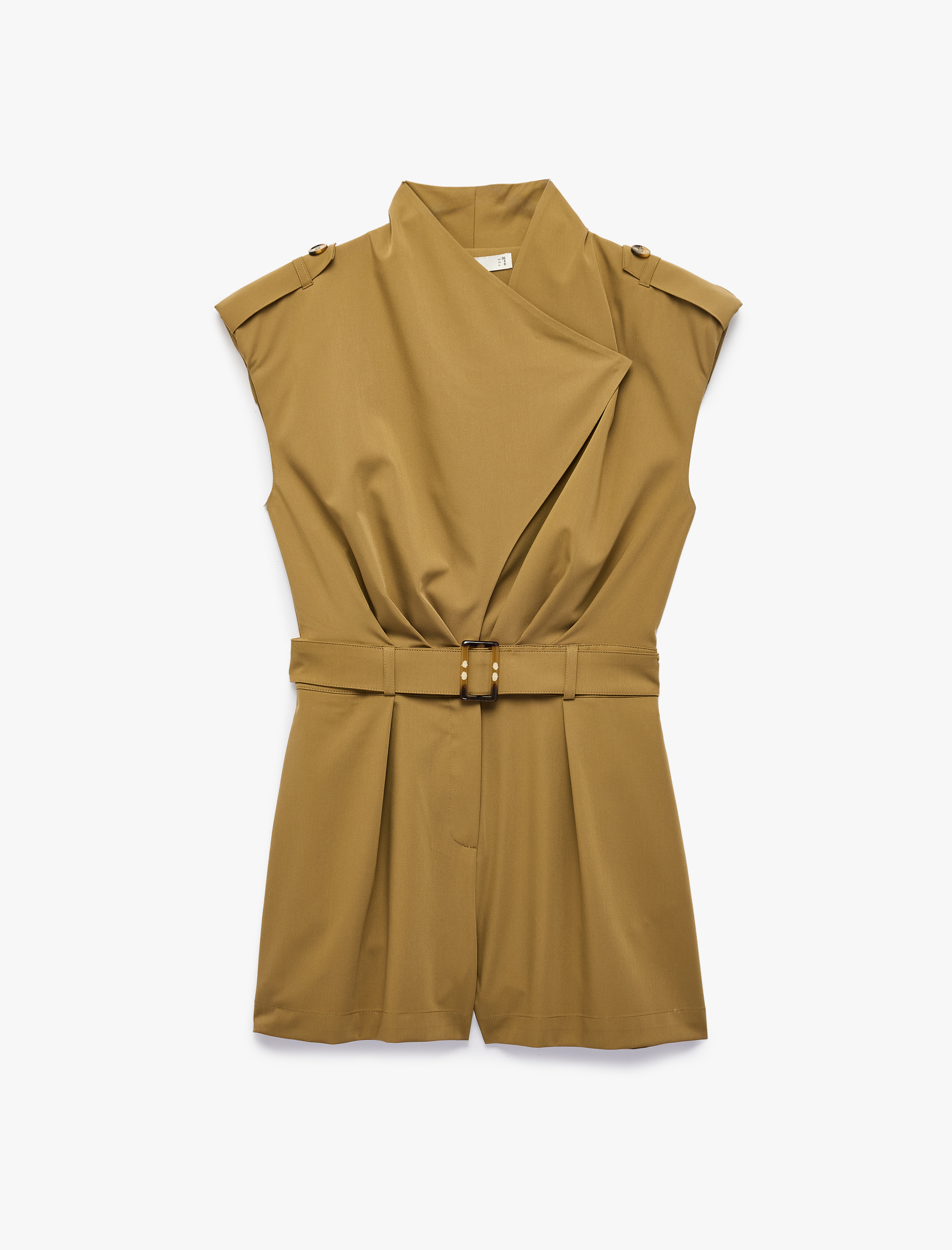   Kruvaze Yaka Kolsuz Kemer Detaylı Mini Şort Tulum