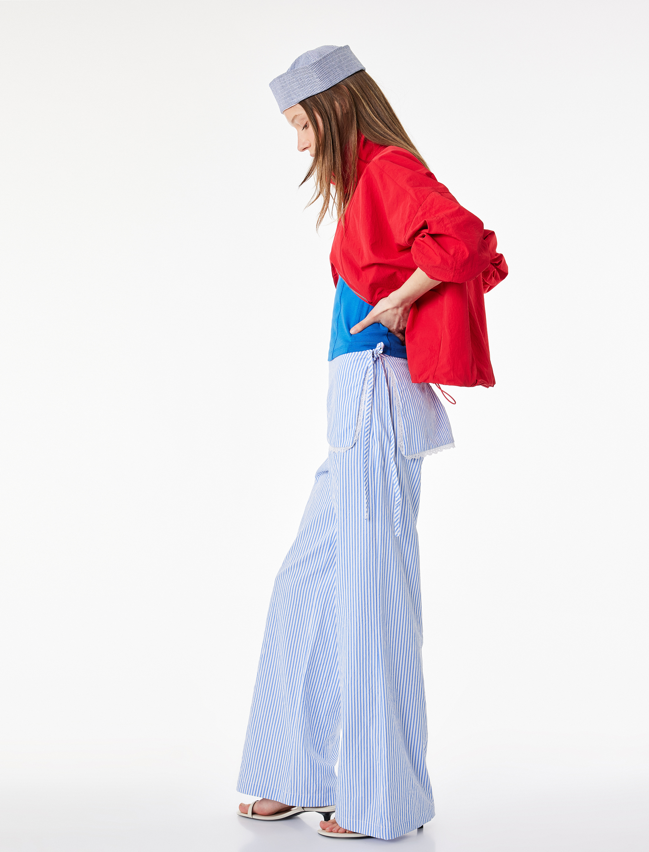   Geniş Paça Çizgili Etekli Pantolon