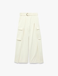 Kemer Detaylı Yüksek Bel Kargo Cepli Bol Pantolon