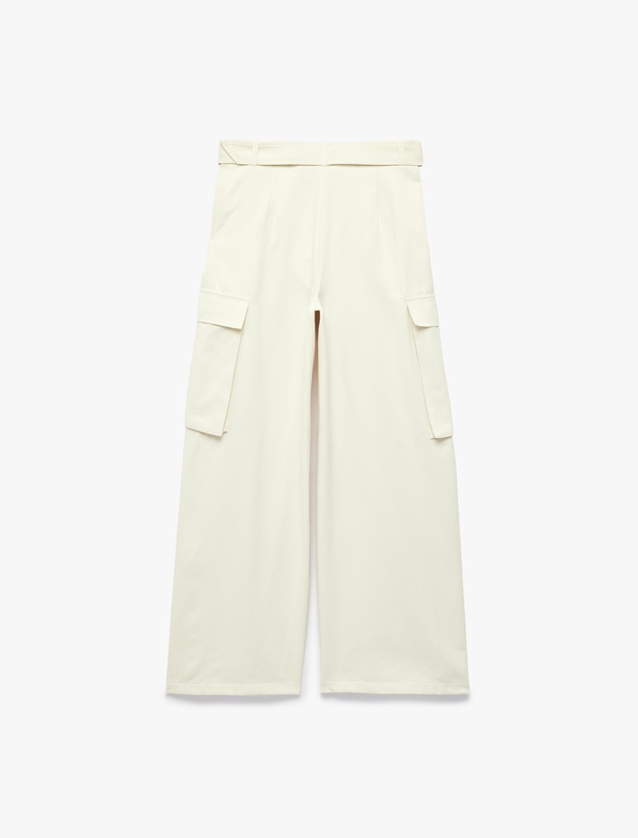  Kemer Detaylı Yüksek Bel Kargo Cepli Bol Pantolon