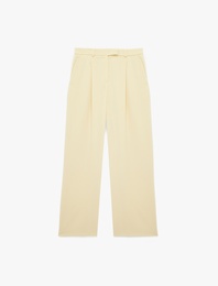 Yüksek Bel Viskon Karışımlı Cepli Geniş Paça Kumaş Pantolon