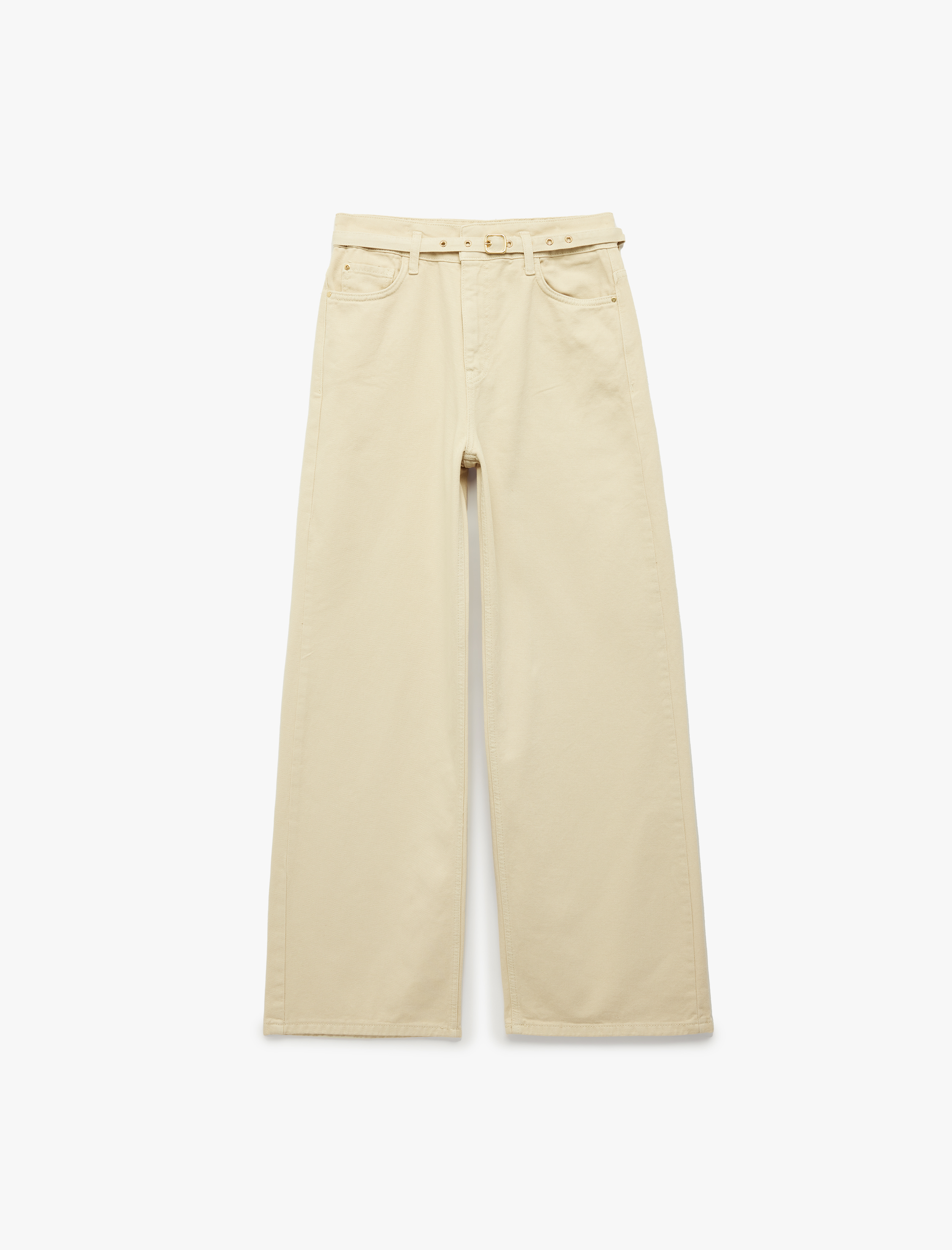   Pamuklu Yüksek Bel Kemerli Geniş Paça Pantolon - Wide Leg Jeans