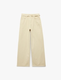 Pamuklu Yüksek Bel Kemerli Geniş Paça Pantolon - Wide Leg Jeans