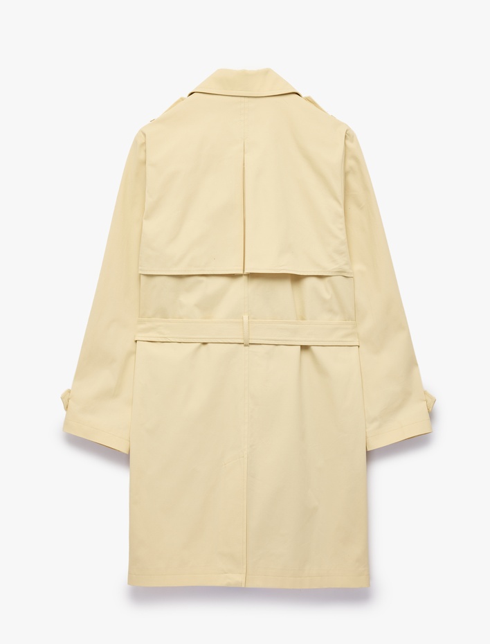  Pamuklu Uzun Kollu Kruvaze Kemerli Oversize Trençkot