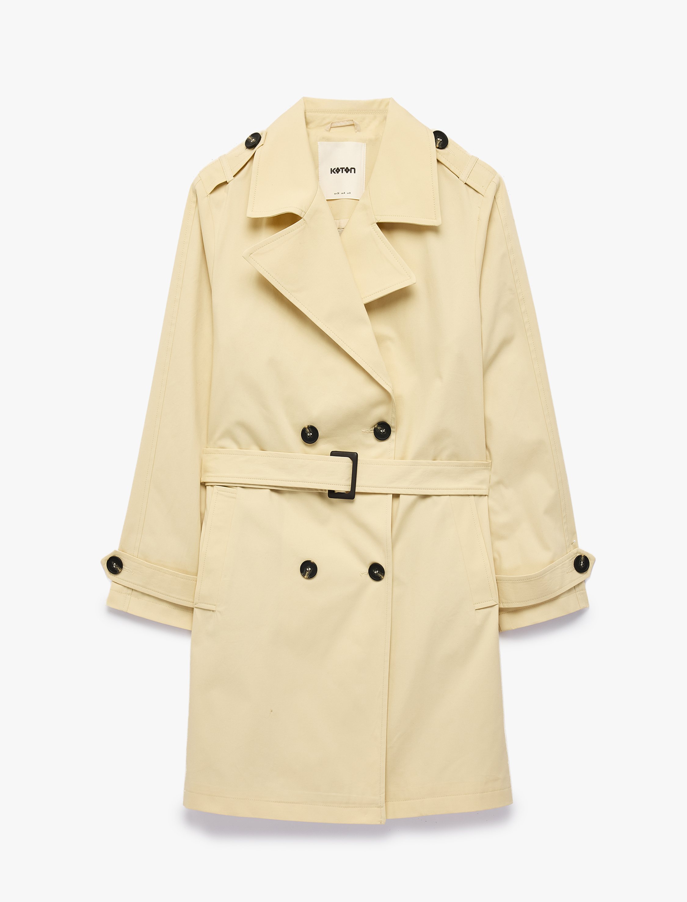   Pamuklu Uzun Kollu Kruvaze Kemerli Oversize Trençkot