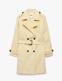 Pamuklu Uzun Kollu Kruvaze Kemerli Oversize Trençkot