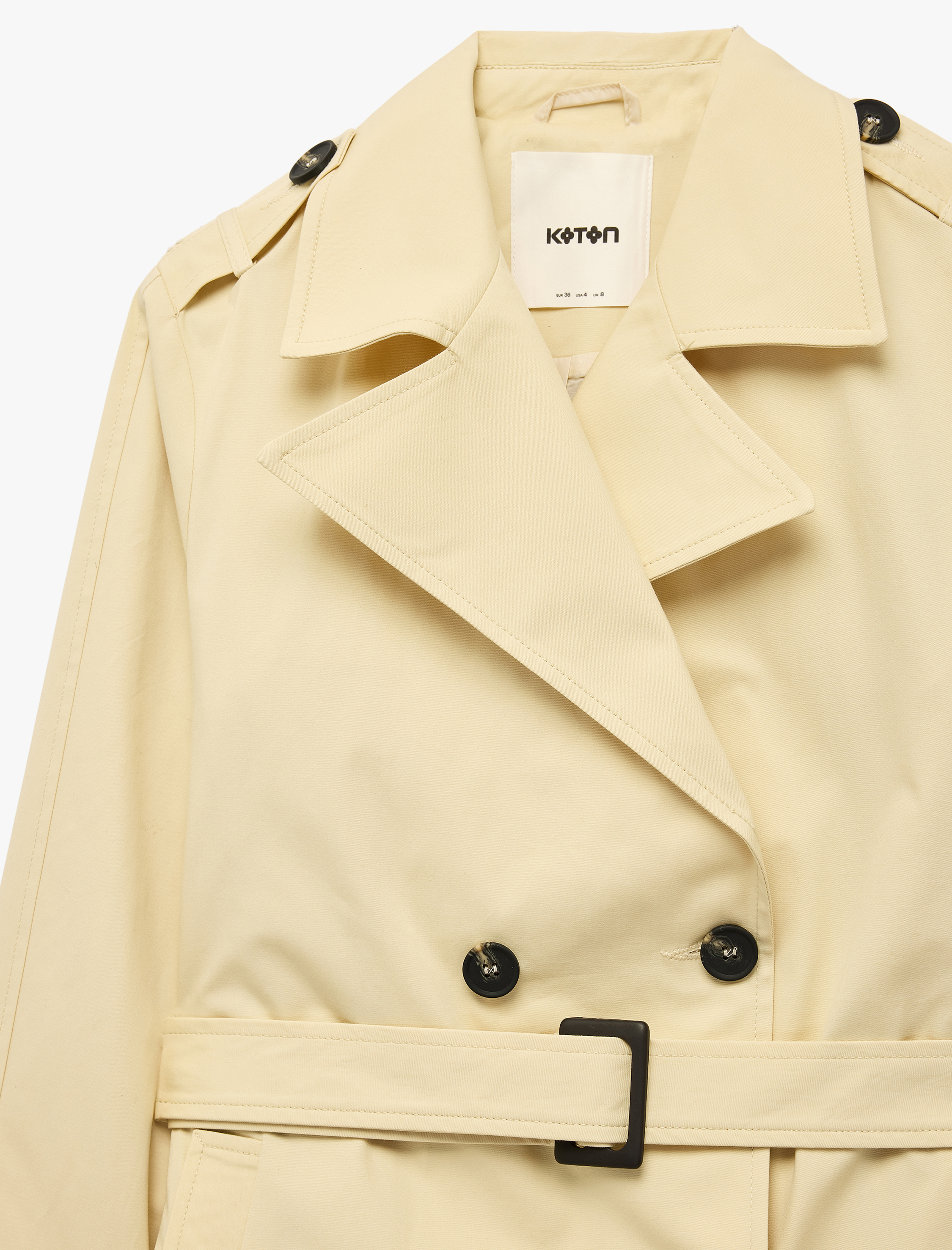   Pamuklu Uzun Kollu Kruvaze Kemerli Oversize Trençkot