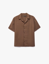 Regular Fit Kısa Kollu Düğmeli Devrik Yaka Modal Gömlek