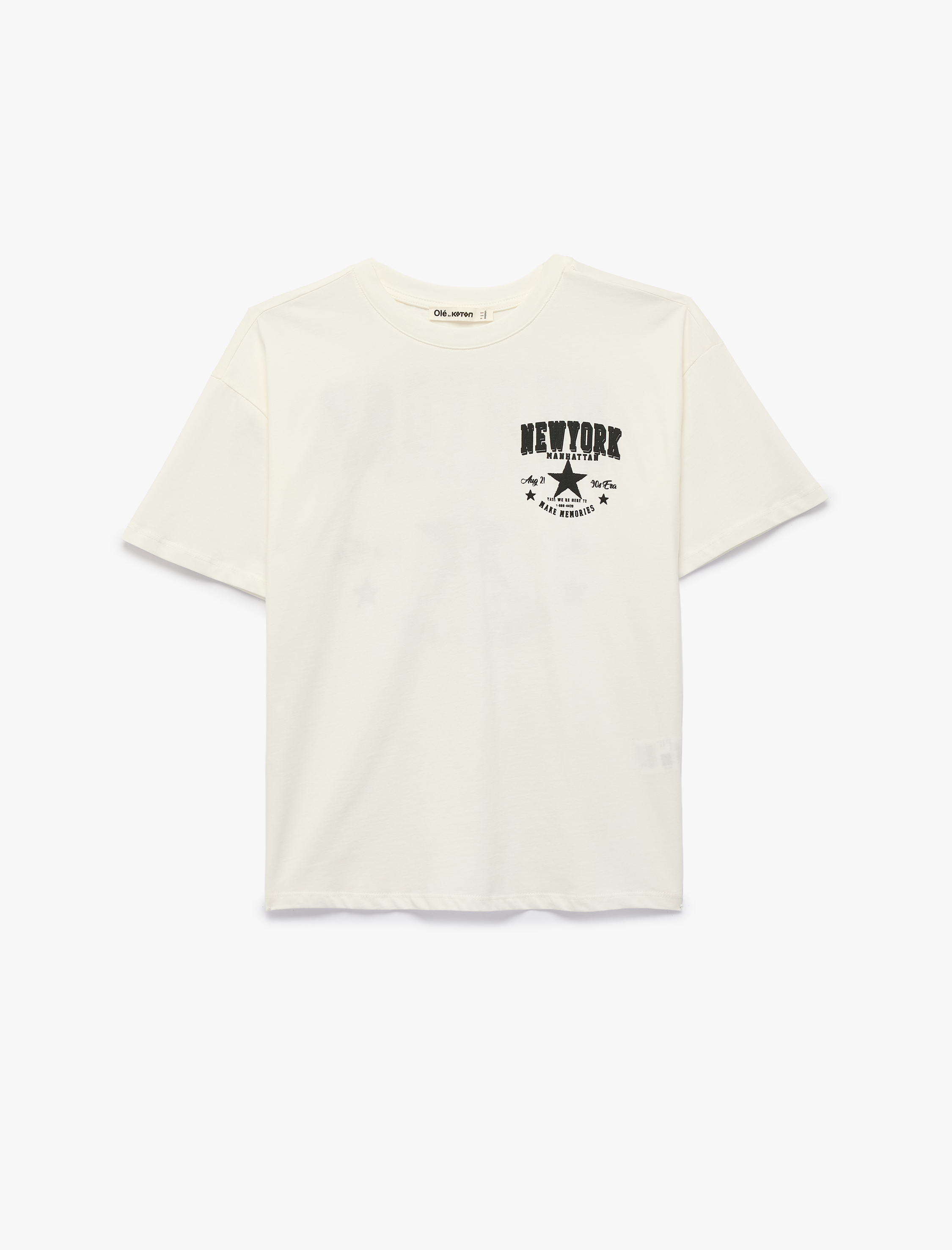   Rahat Kalıp Kısa Kollu Bisiklet Yaka Arkası Baskılı Tişört