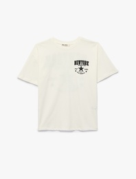 Rahat Kalıp Kısa Kollu Bisiklet Yaka Arkası Baskılı Tişört