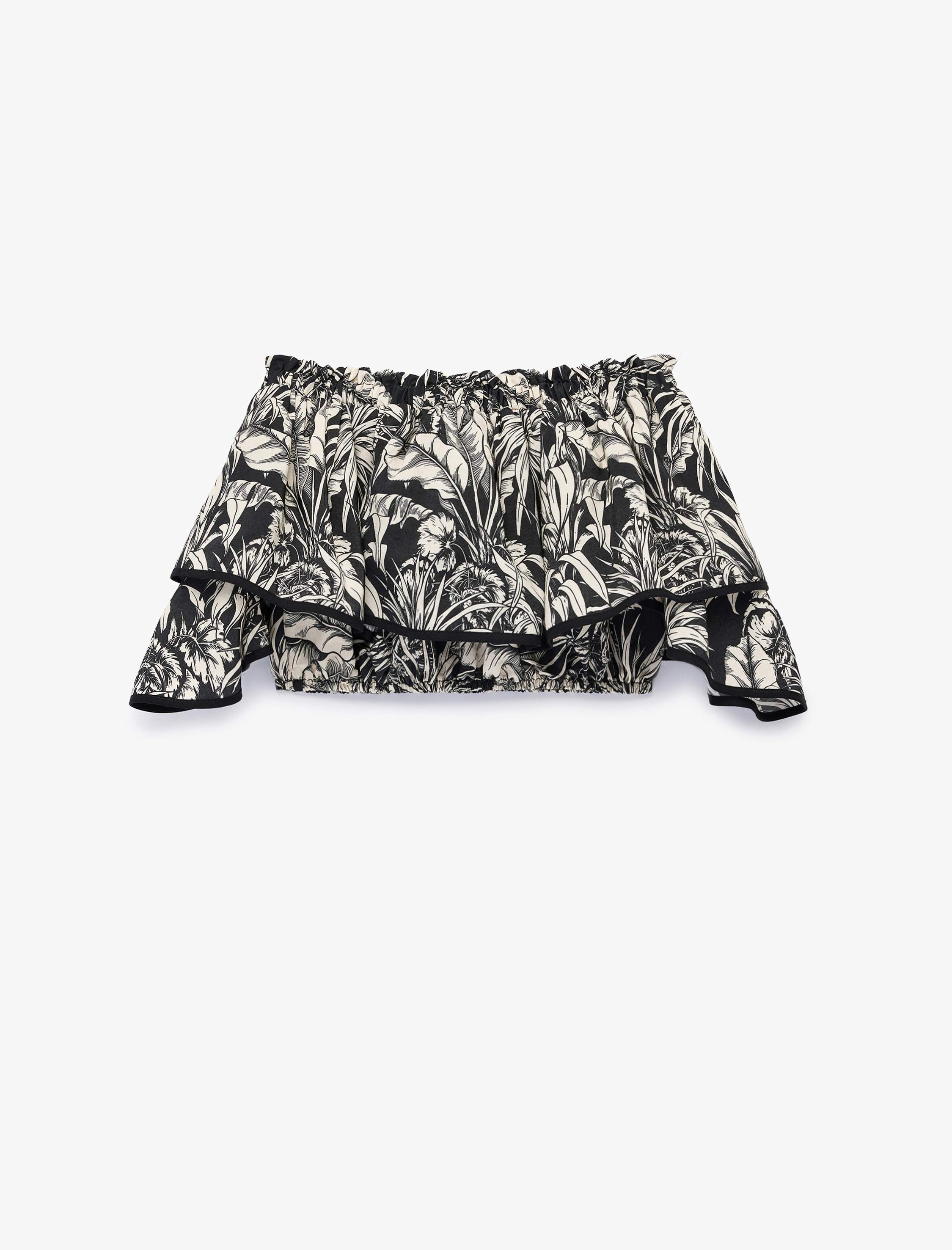   Floral Desenli Fırfırlı Omuzu Açık Crop Bluz