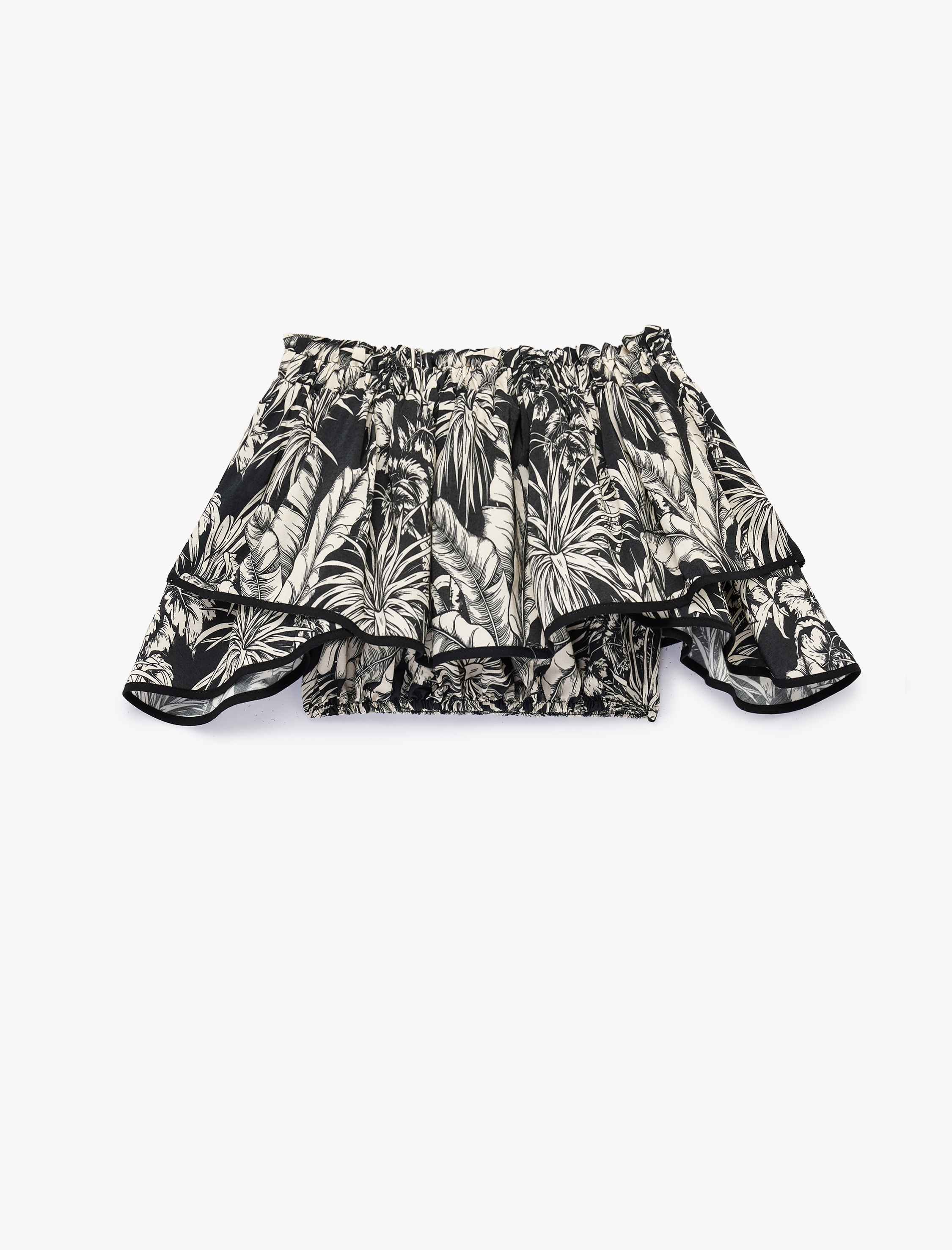   Floral Desenli Fırfırlı Omuzu Açık Crop Bluz