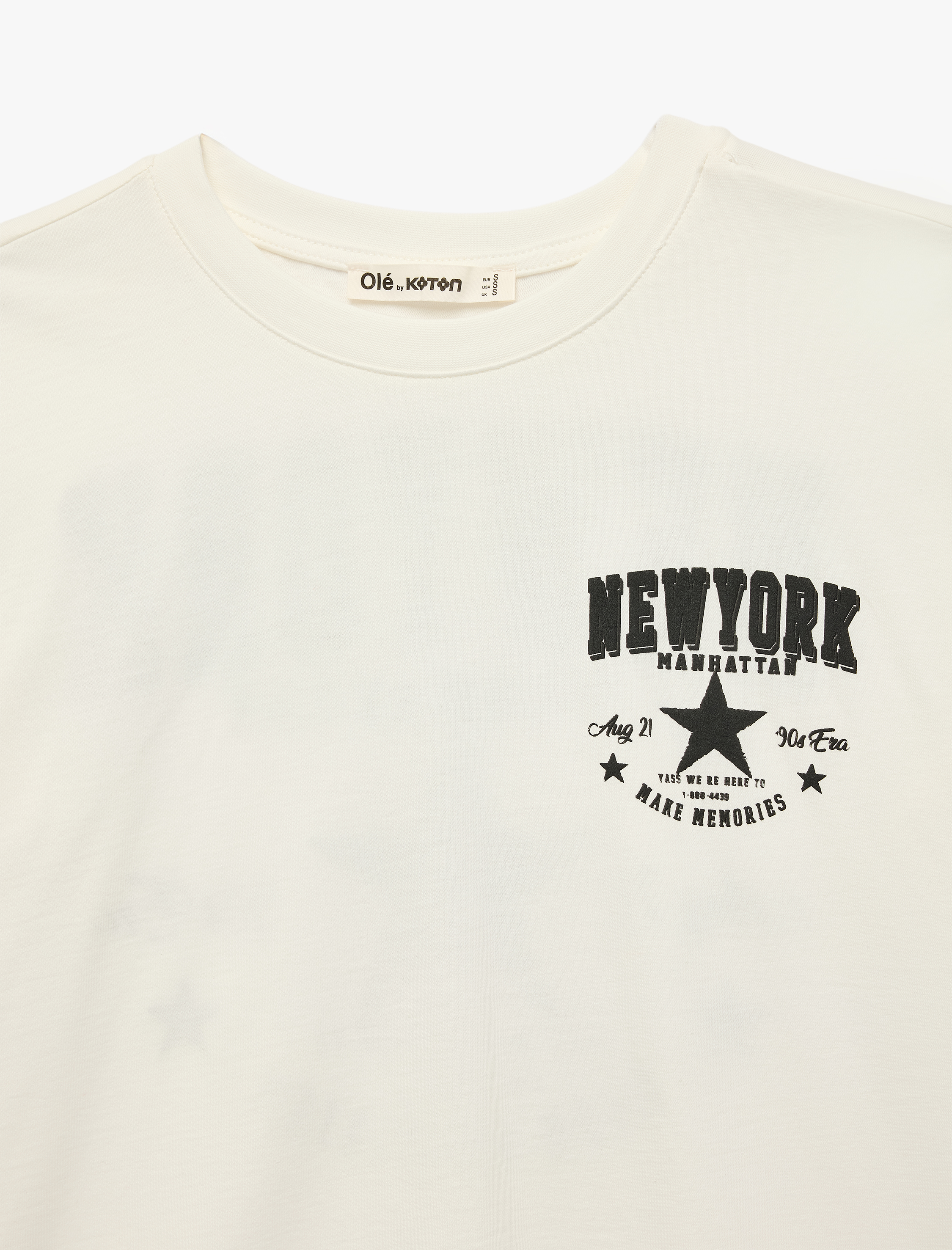   Rahat Kalıp Kısa Kollu Bisiklet Yaka Arkası Baskılı Tişört