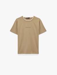 Regular Fit Kısa Kollu Bisiklet Yaka Pamuklu Kontrast Detaylı Baskılı Tişört