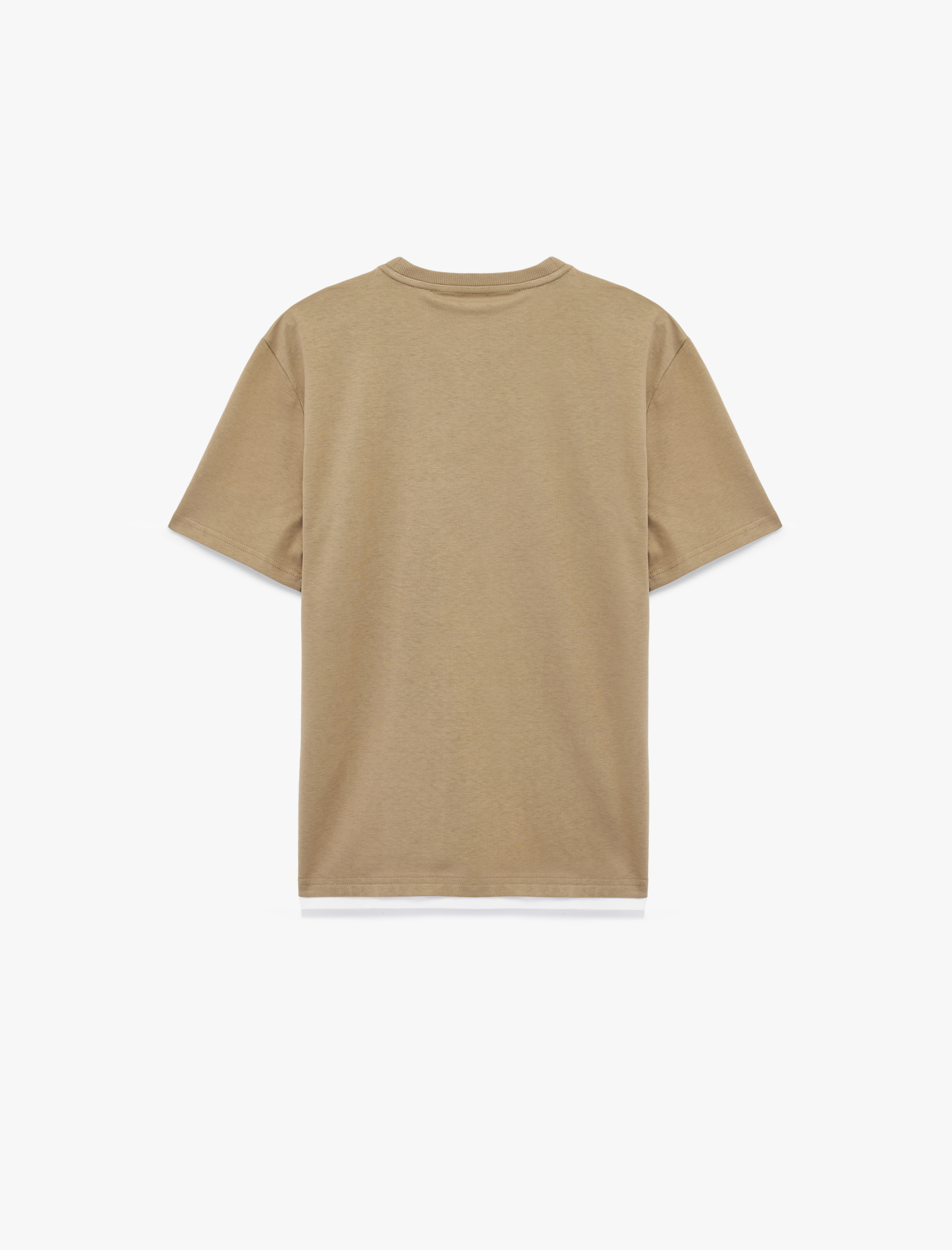   Regular Fit Kısa Kollu Bisiklet Yaka Pamuklu Kontrast Detaylı Baskılı Tişört