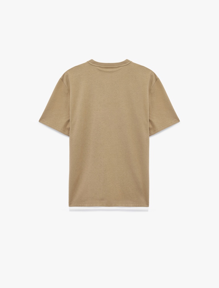  Regular Fit Kısa Kollu Bisiklet Yaka Pamuklu Kontrast Detaylı Baskılı Tişört