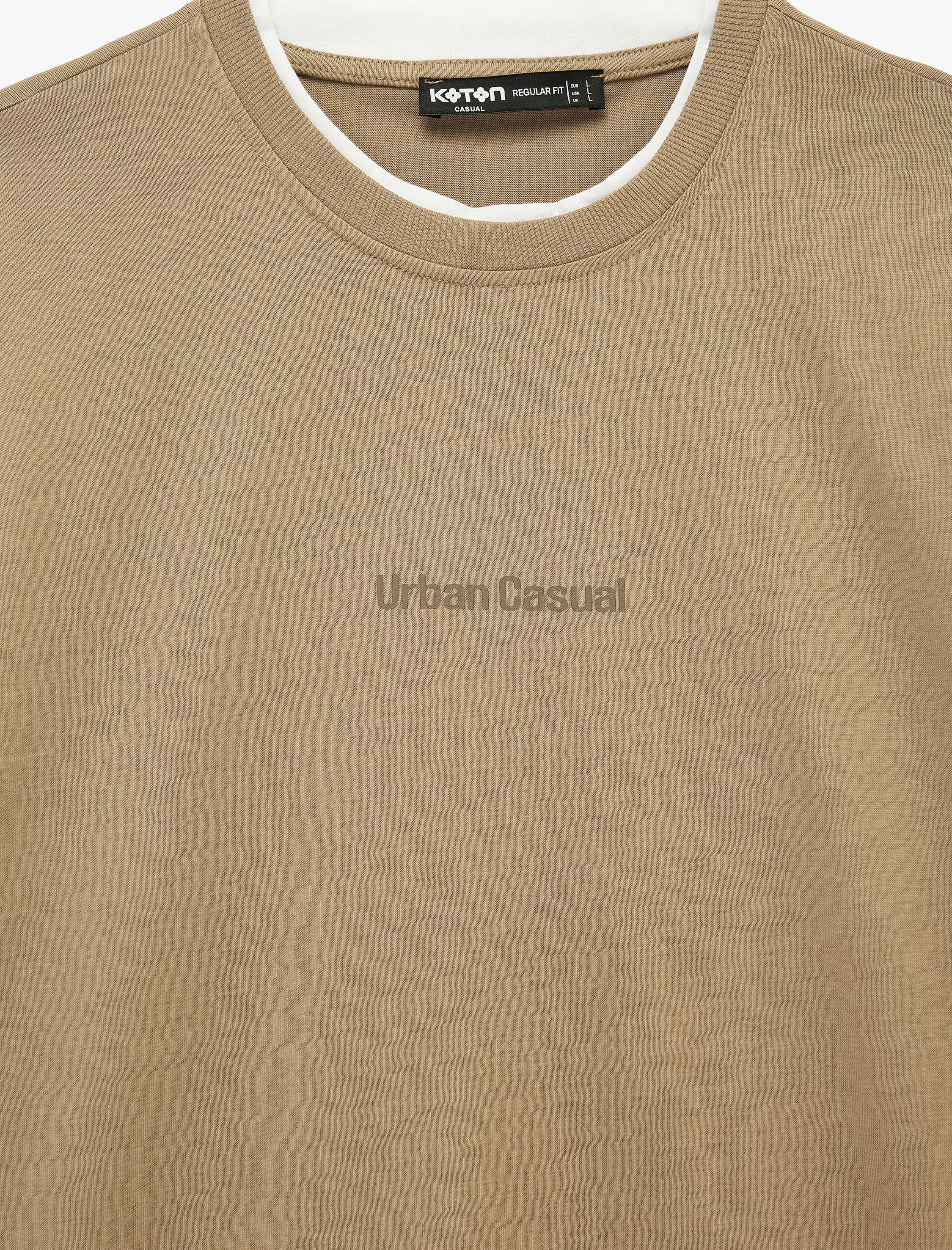   Regular Fit Kısa Kollu Bisiklet Yaka Pamuklu Kontrast Detaylı Baskılı Tişört