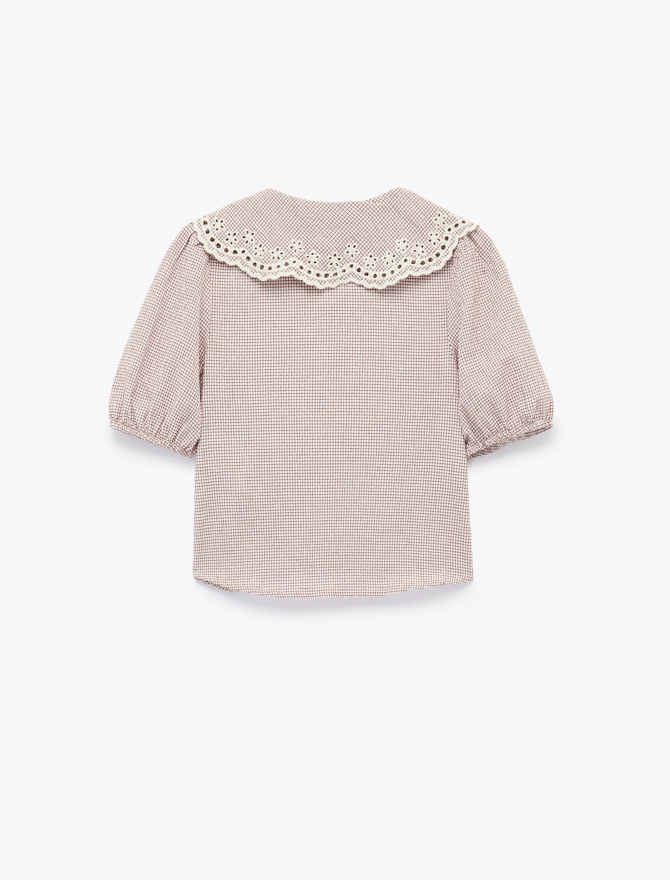  Kız Çocuk Kısa Kollu Pamuk Karışımlı Dantel Detaylı Bebe Yaka Bluz