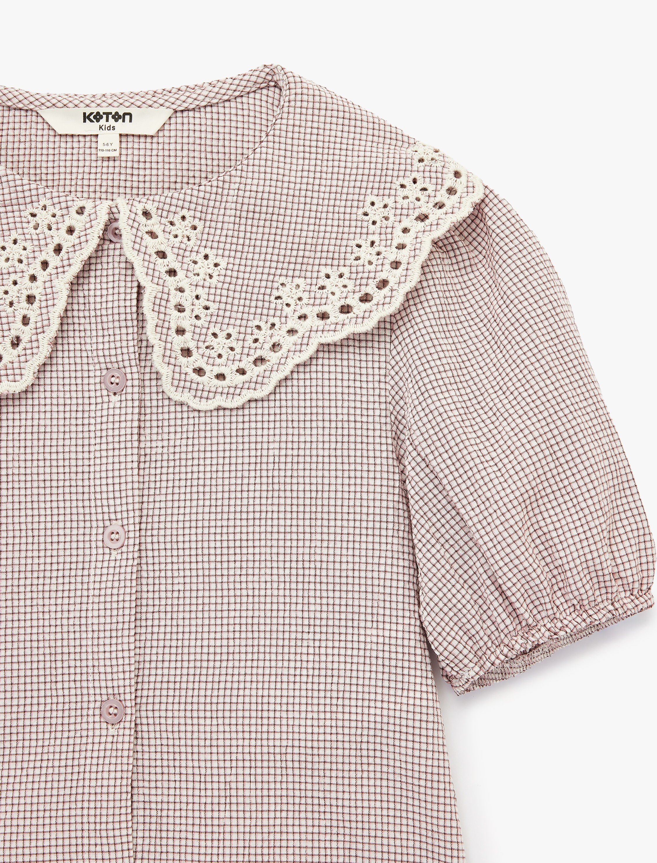  Kız Çocuk Kısa Kollu Pamuk Karışımlı Dantel Detaylı Bebe Yaka Bluz