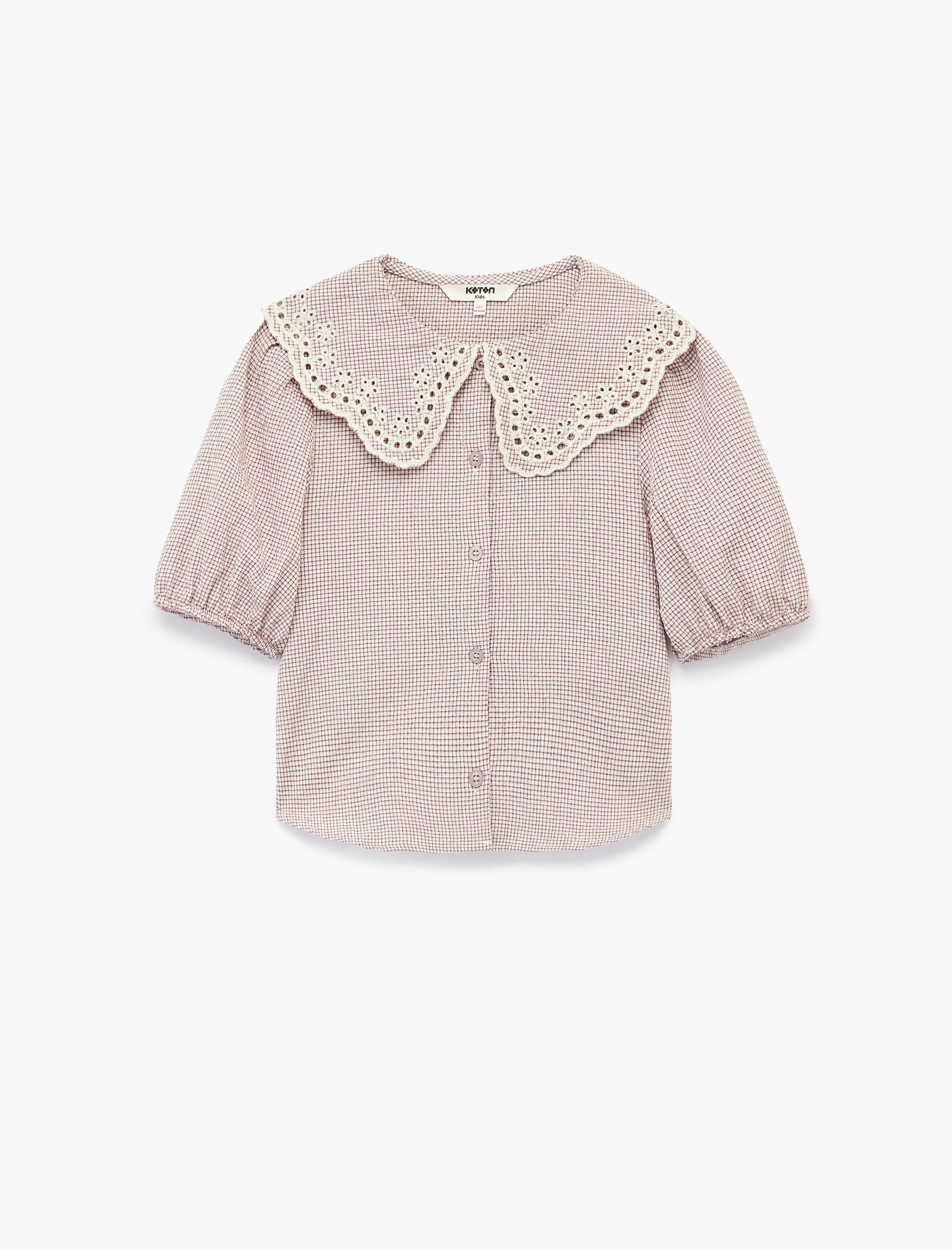  Kız Çocuk Kısa Kollu Pamuk Karışımlı Dantel Detaylı Bebe Yaka Bluz