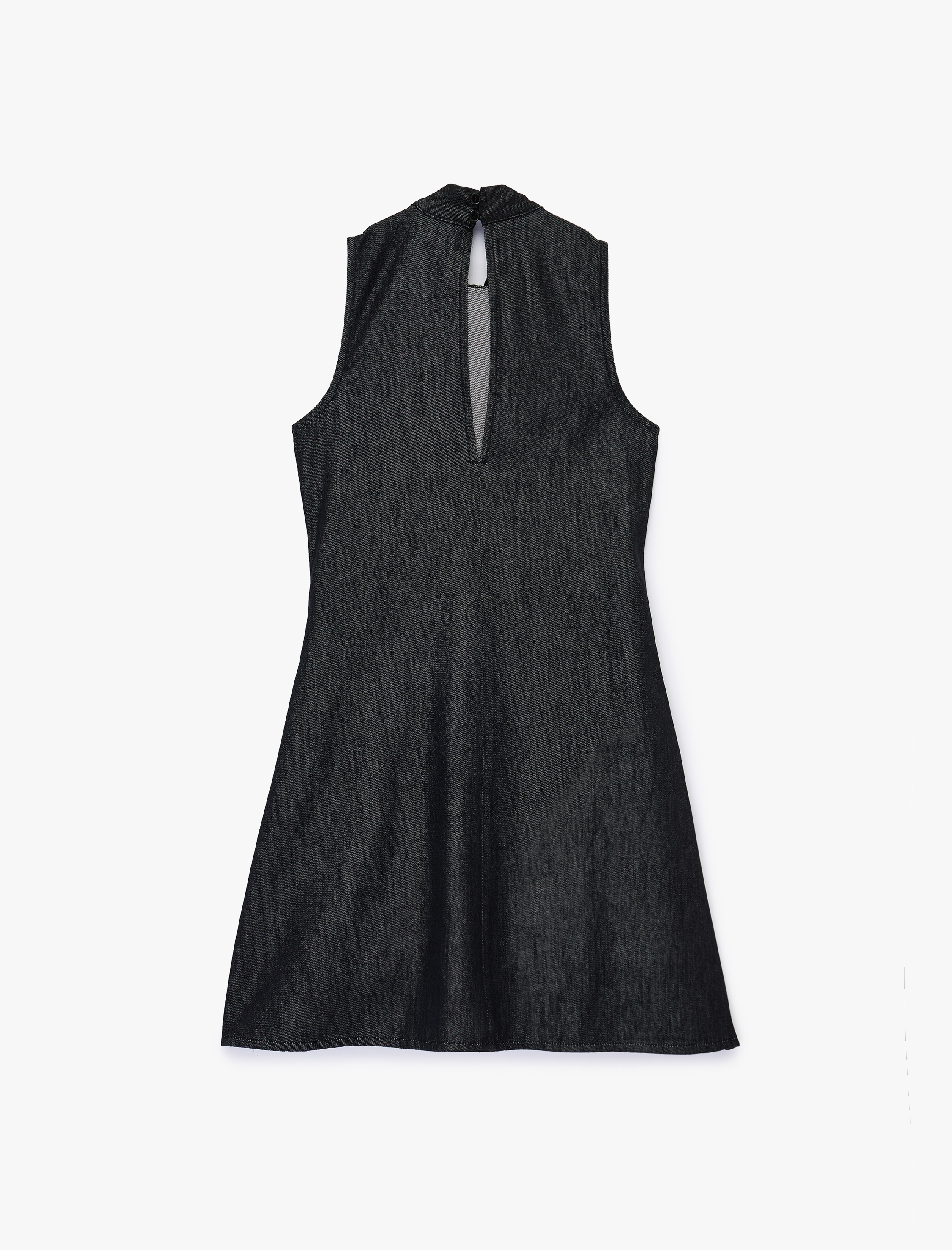   Dik Yaka Kolsuz Mini Denim Elbise