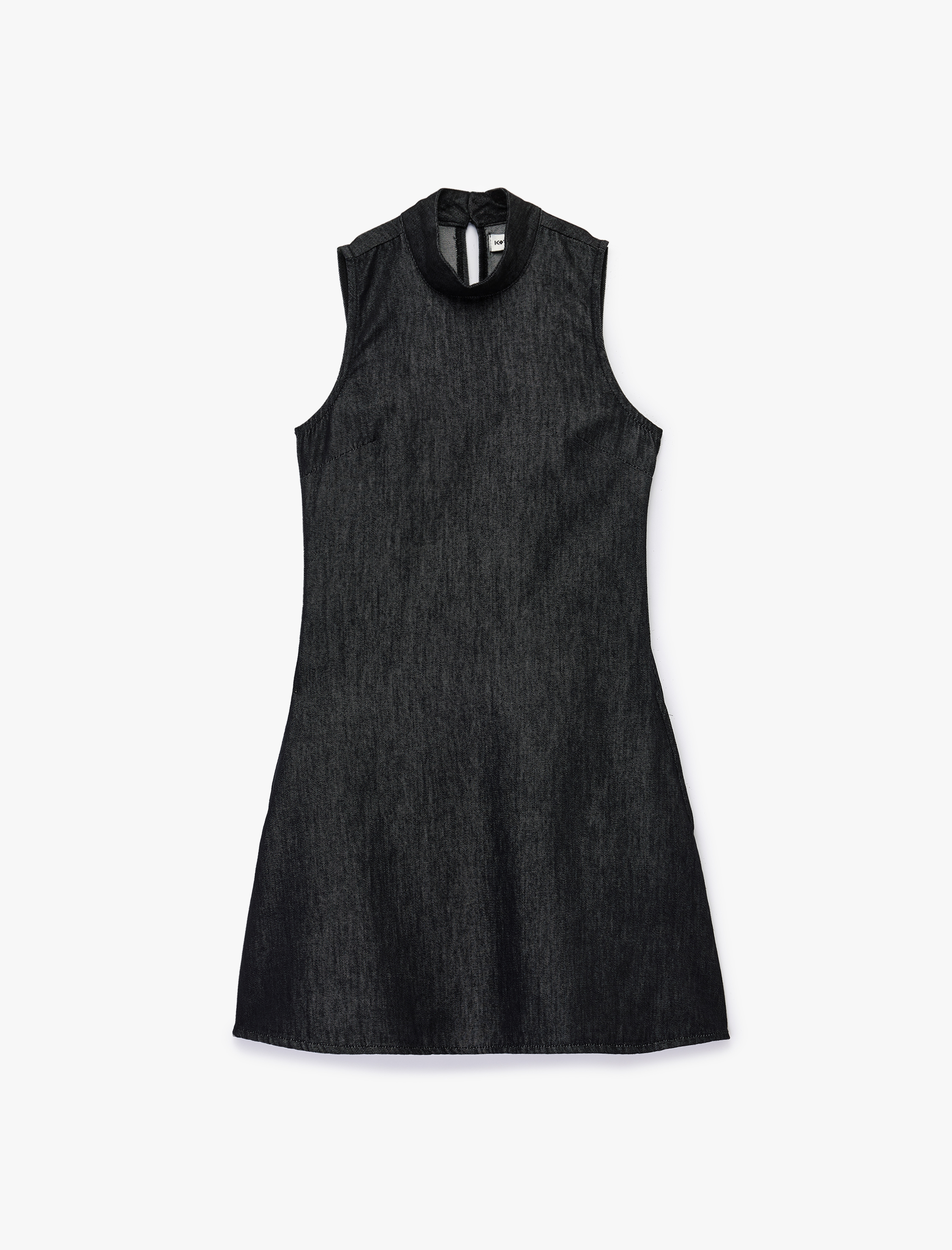   Dik Yaka Kolsuz Mini Denim Elbise