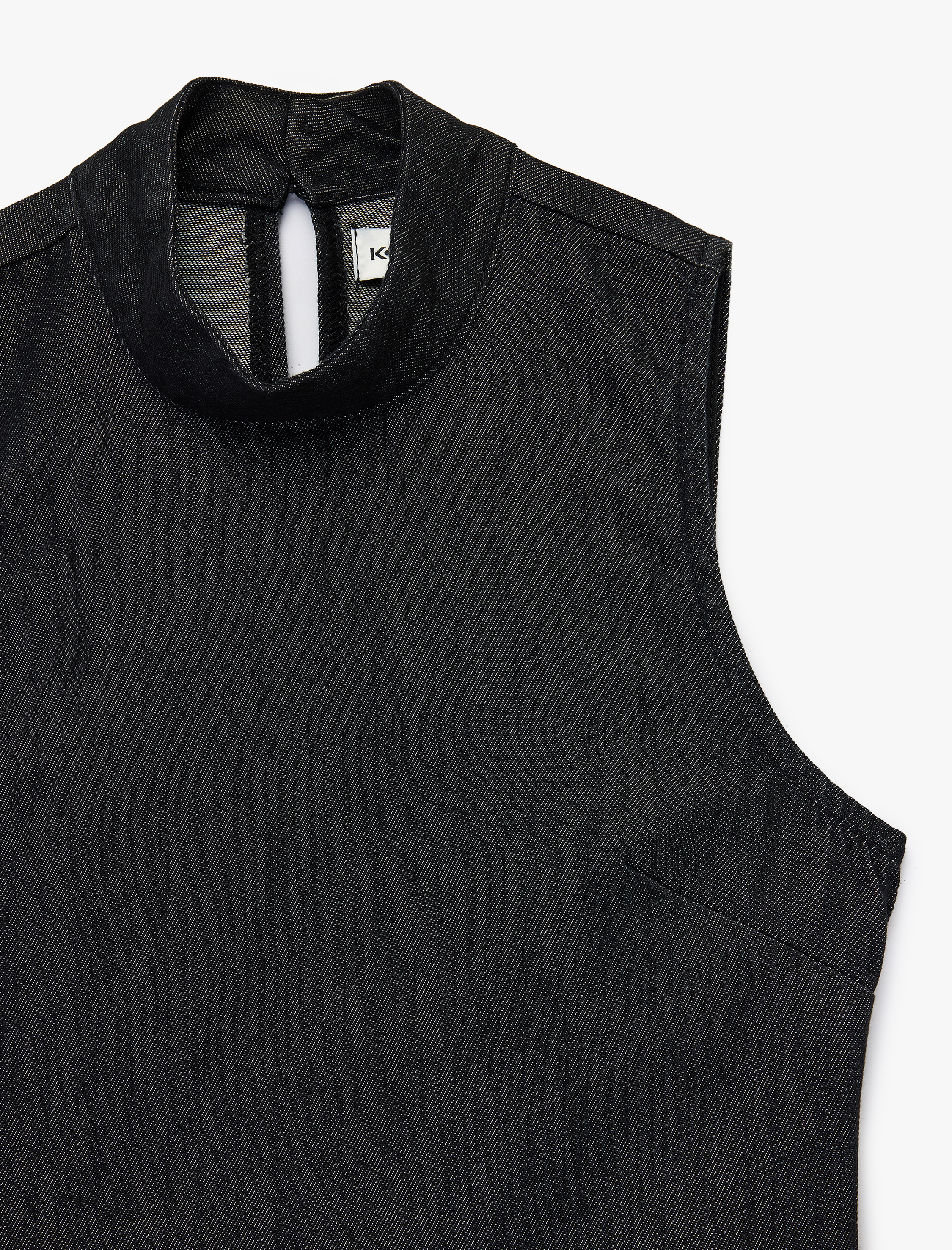   Dik Yaka Kolsuz Mini Denim Elbise