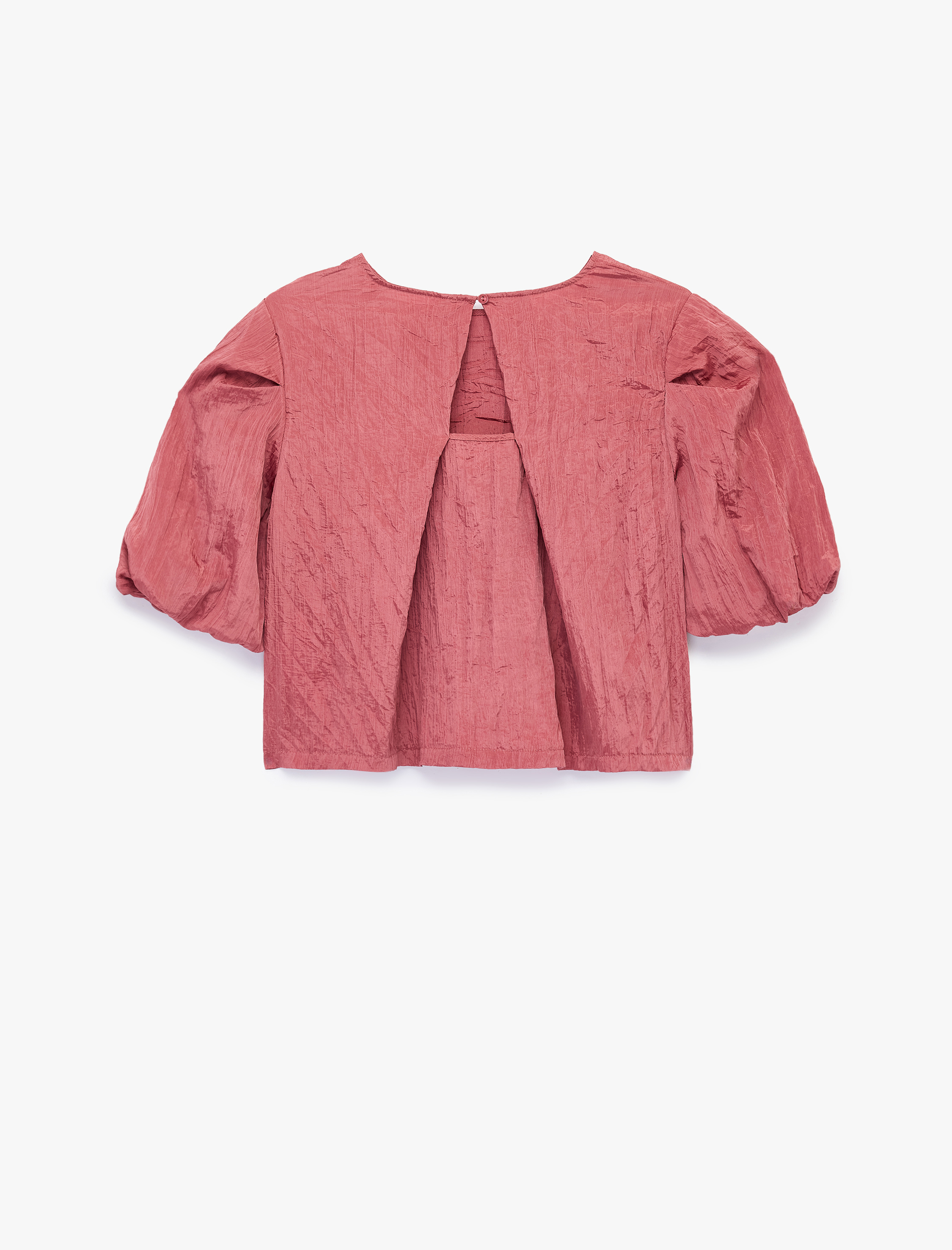   Bisiklet Yaka Kısa Balon Kollu Saten Bluz