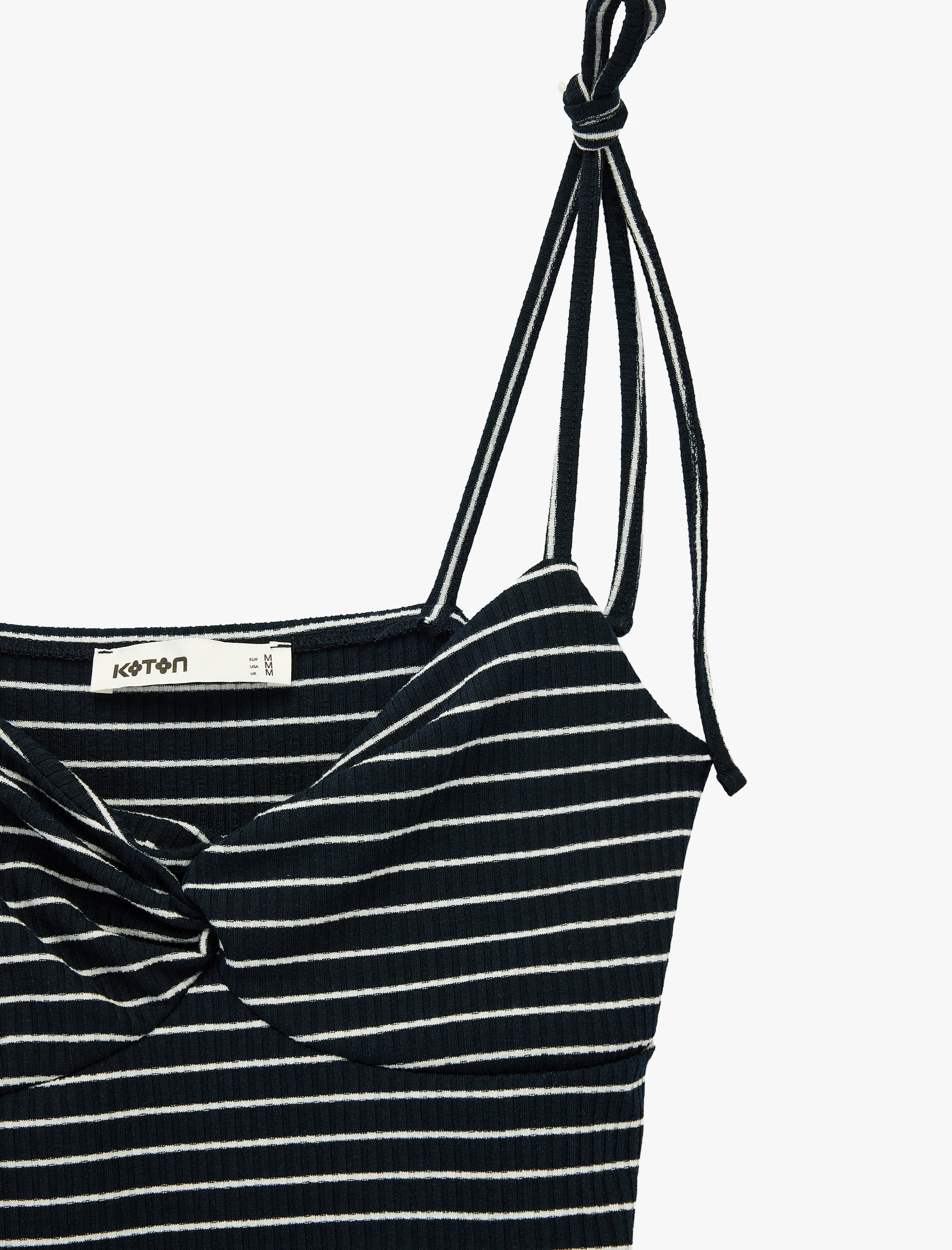   Slim Fit Fiyonklu Bağlama Detaylı Askılı Çizgili Top