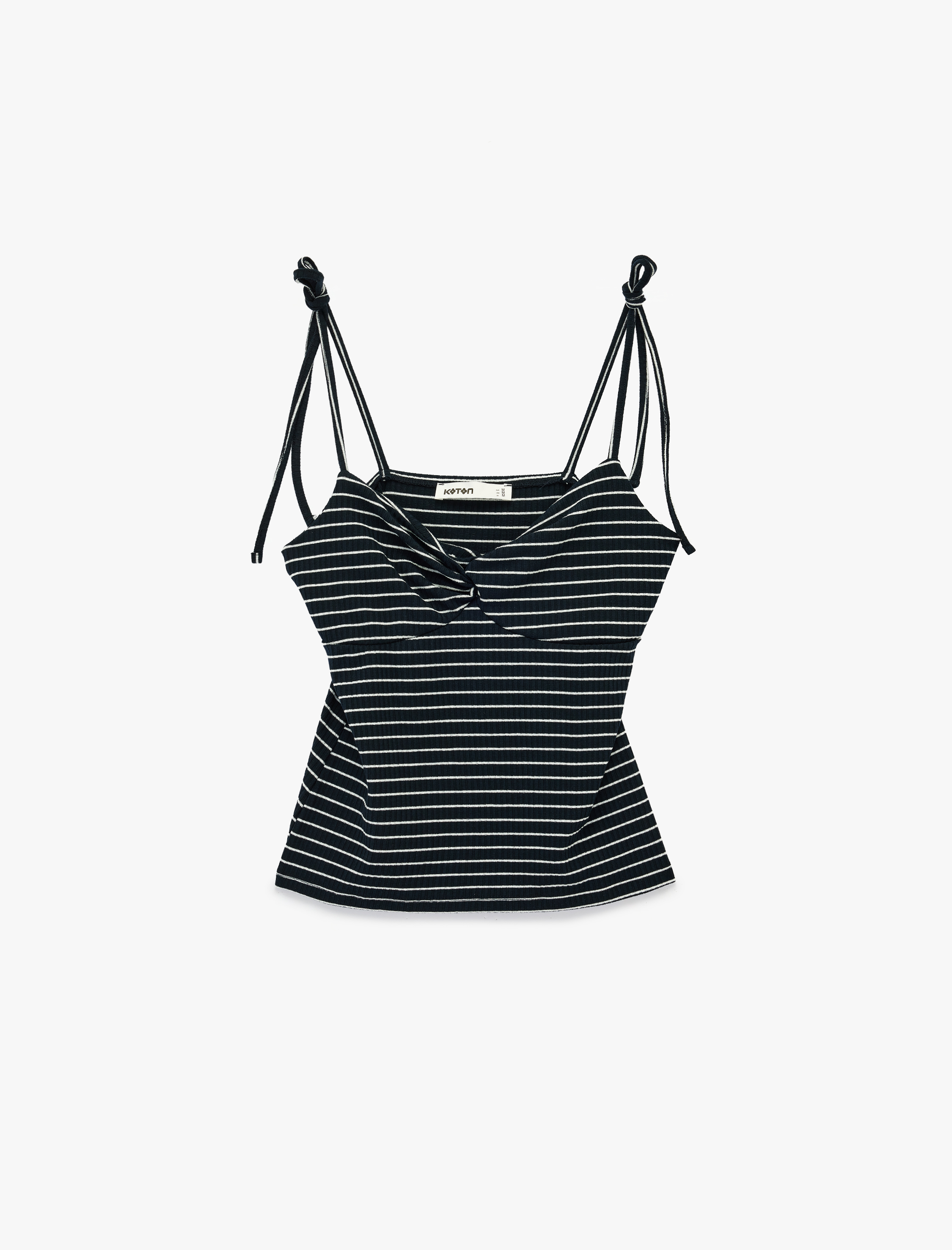   Slim Fit Fiyonklu Bağlama Detaylı Askılı Çizgili Top