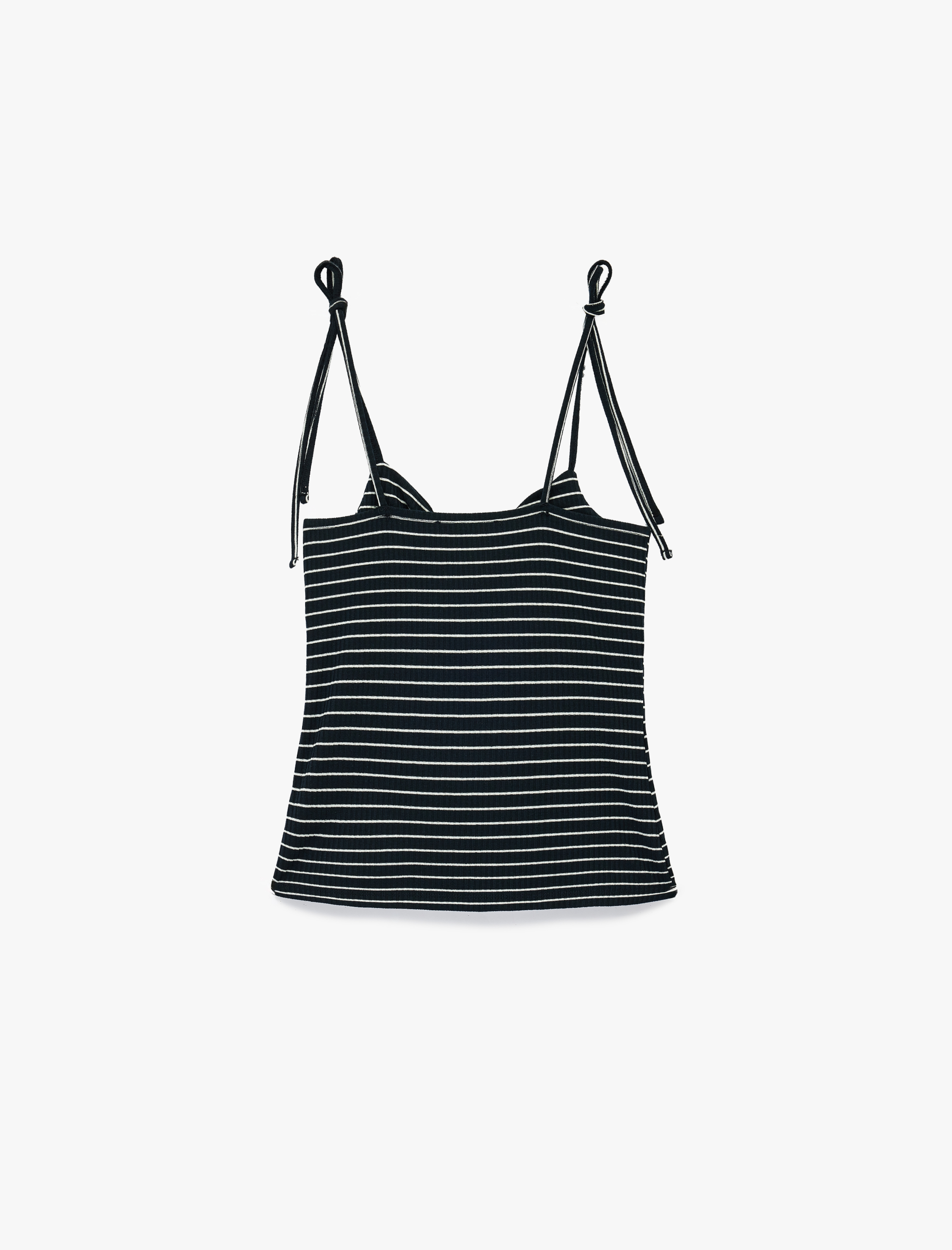   Slim Fit Fiyonklu Bağlama Detaylı Askılı Çizgili Top