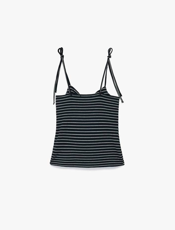  Slim Fit Fiyonklu Bağlama Detaylı Askılı Çizgili Top