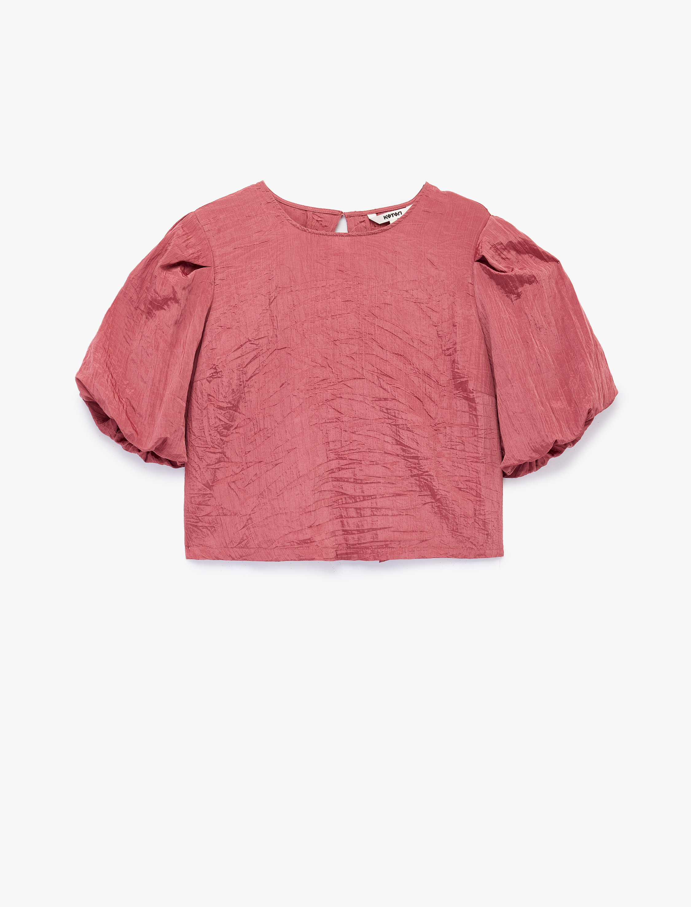   Bisiklet Yaka Kısa Balon Kollu Saten Bluz