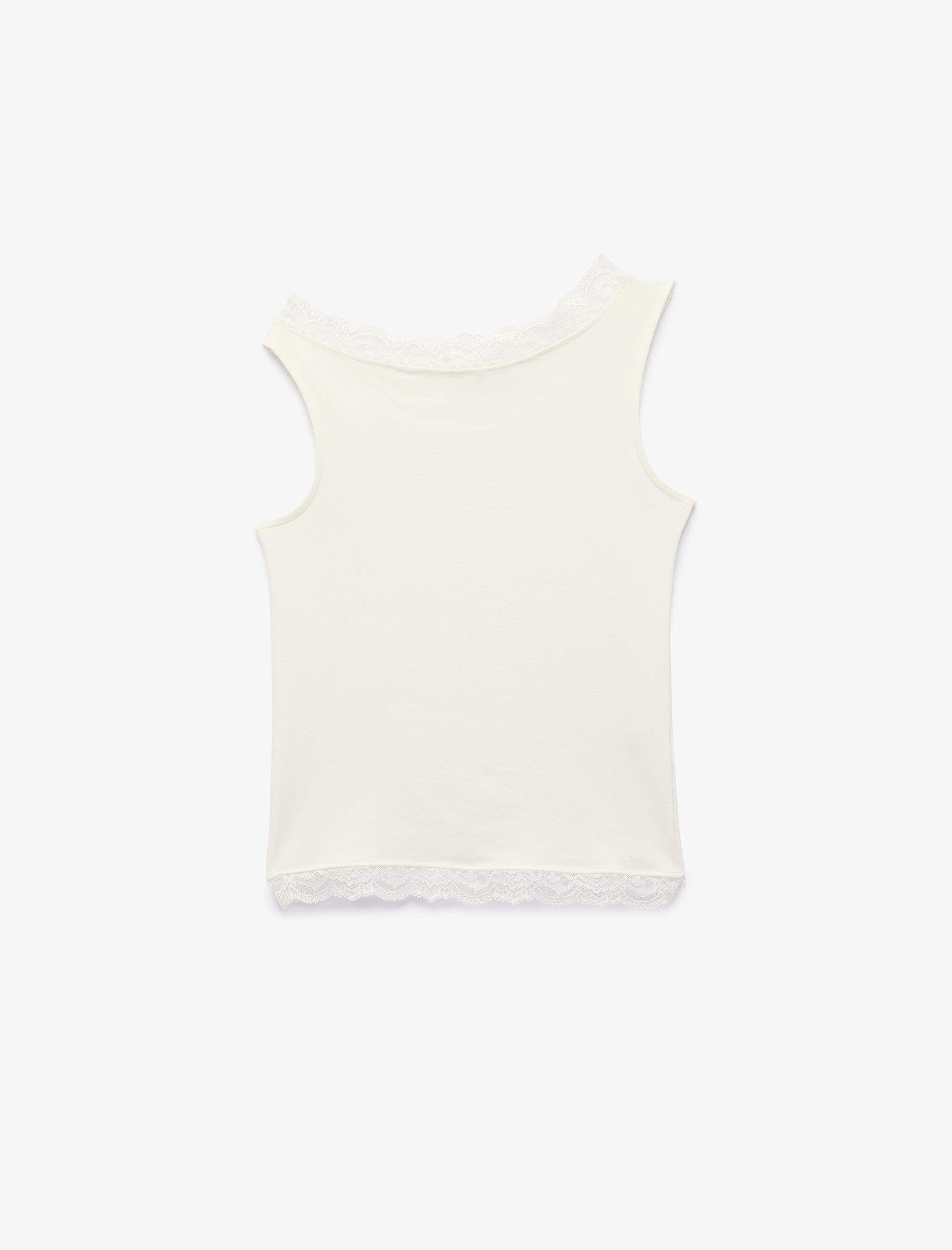   Slim Fit Dantel Detaylı Kolsuz Kayık Yaka Bluz