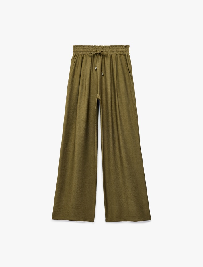  Rahat Kalıp Cepli Viskon Geniş Paça Pantolon