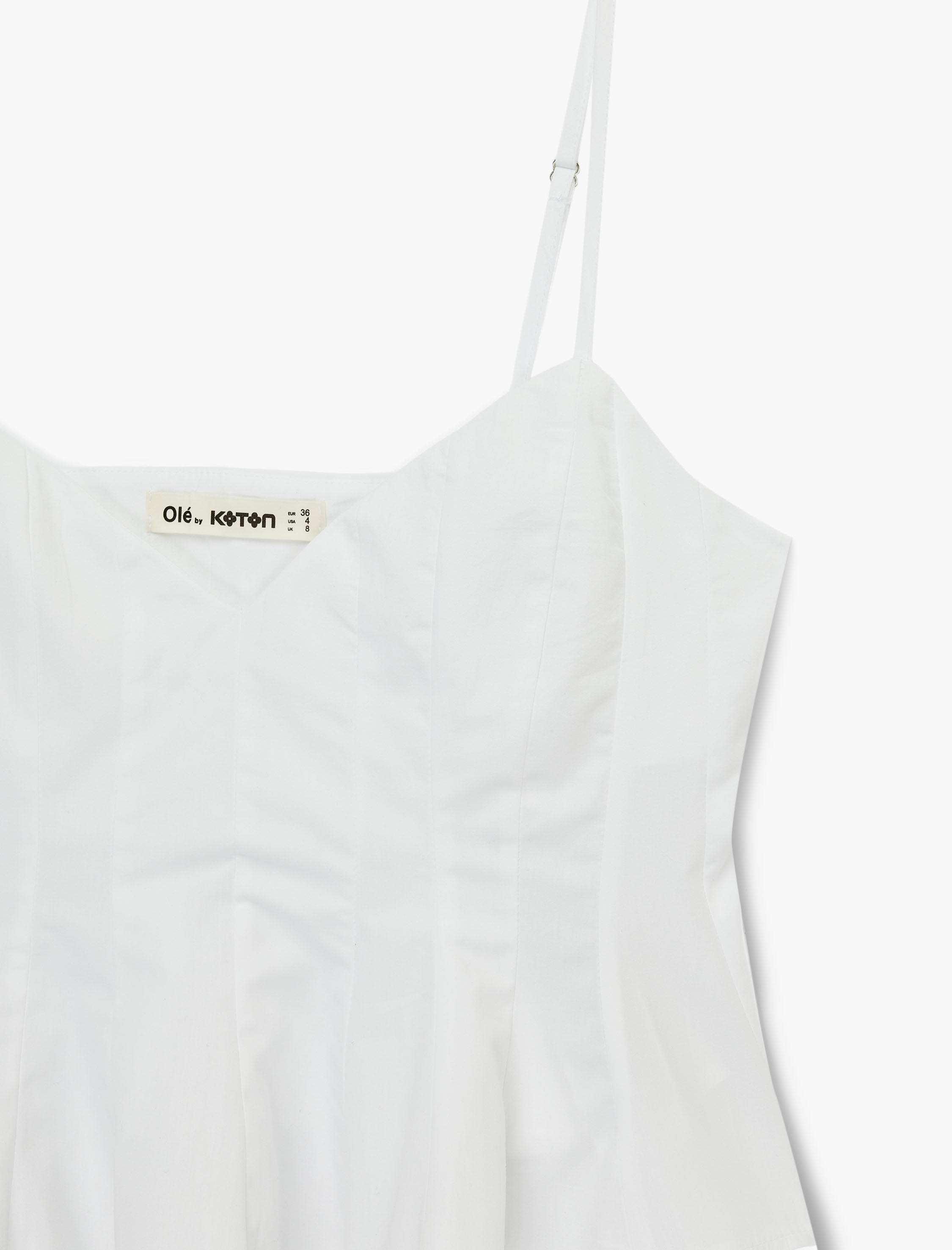   Pamuklu İp Askılı V Yaka Volanlı Crop Bluz