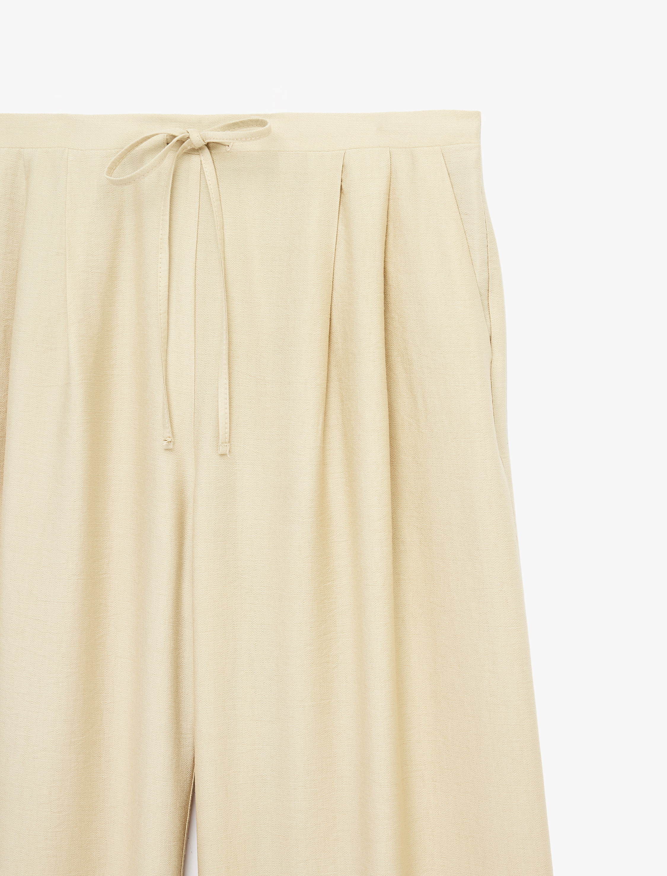   Viskon Bağlama Detaylı Cepli Geniş Paça Palazzo Pantolon