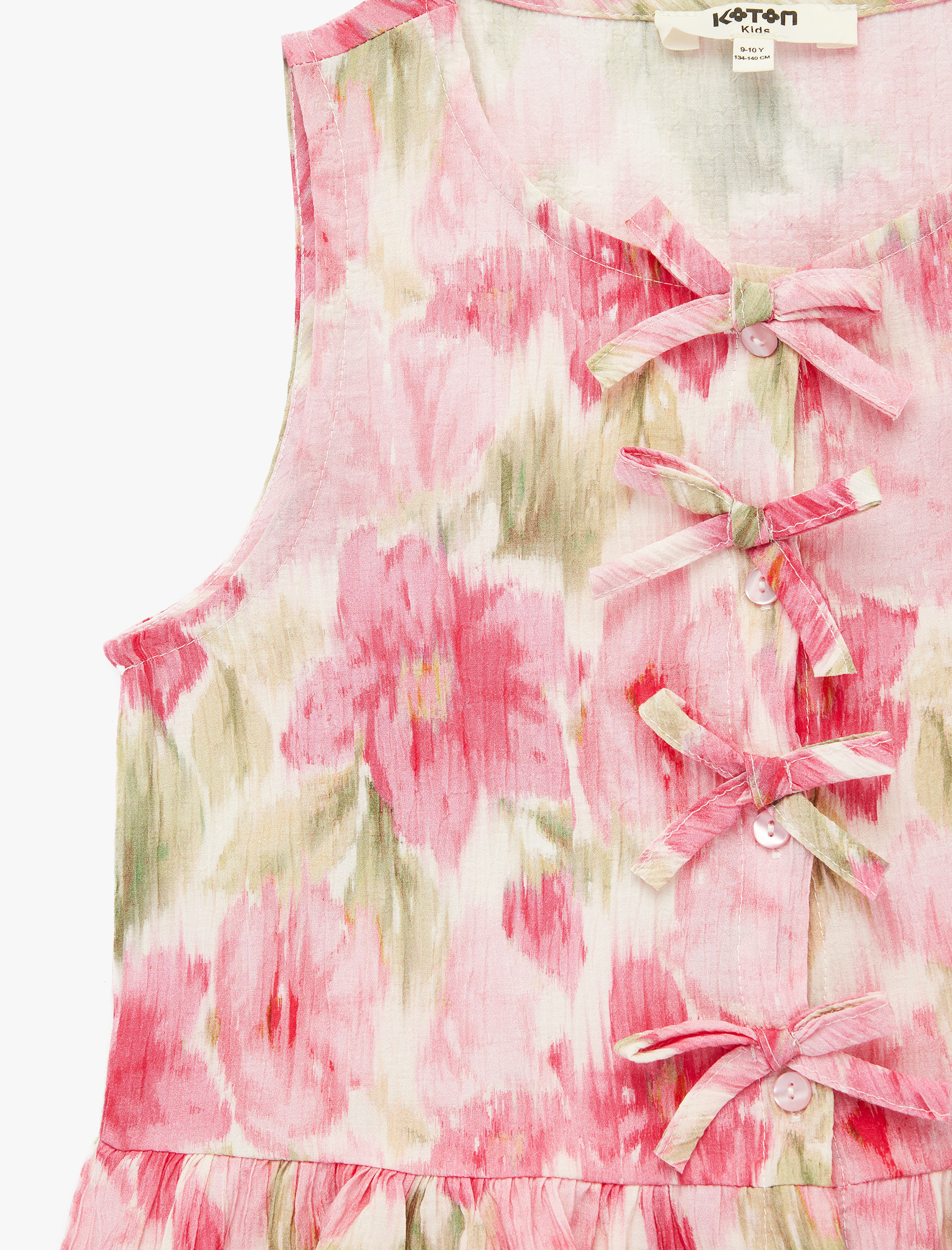  Kız Çocuk Çiçekli Kolsuz Bisiklet Yaka Fiyonklu Viskon Bluz