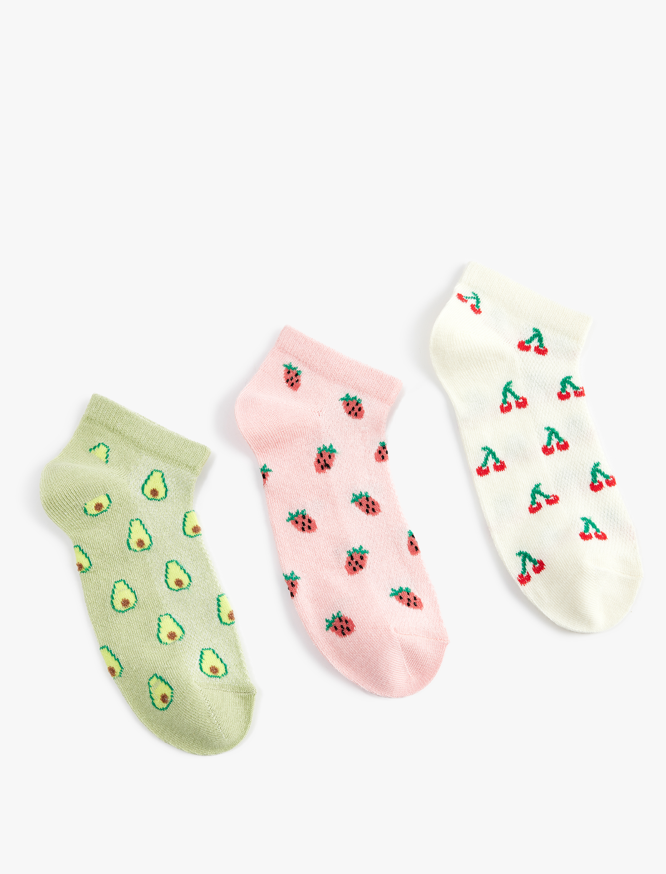  Kadın Çok Renkli Meyve Desenli 3'lü Patik Çorap Seti
