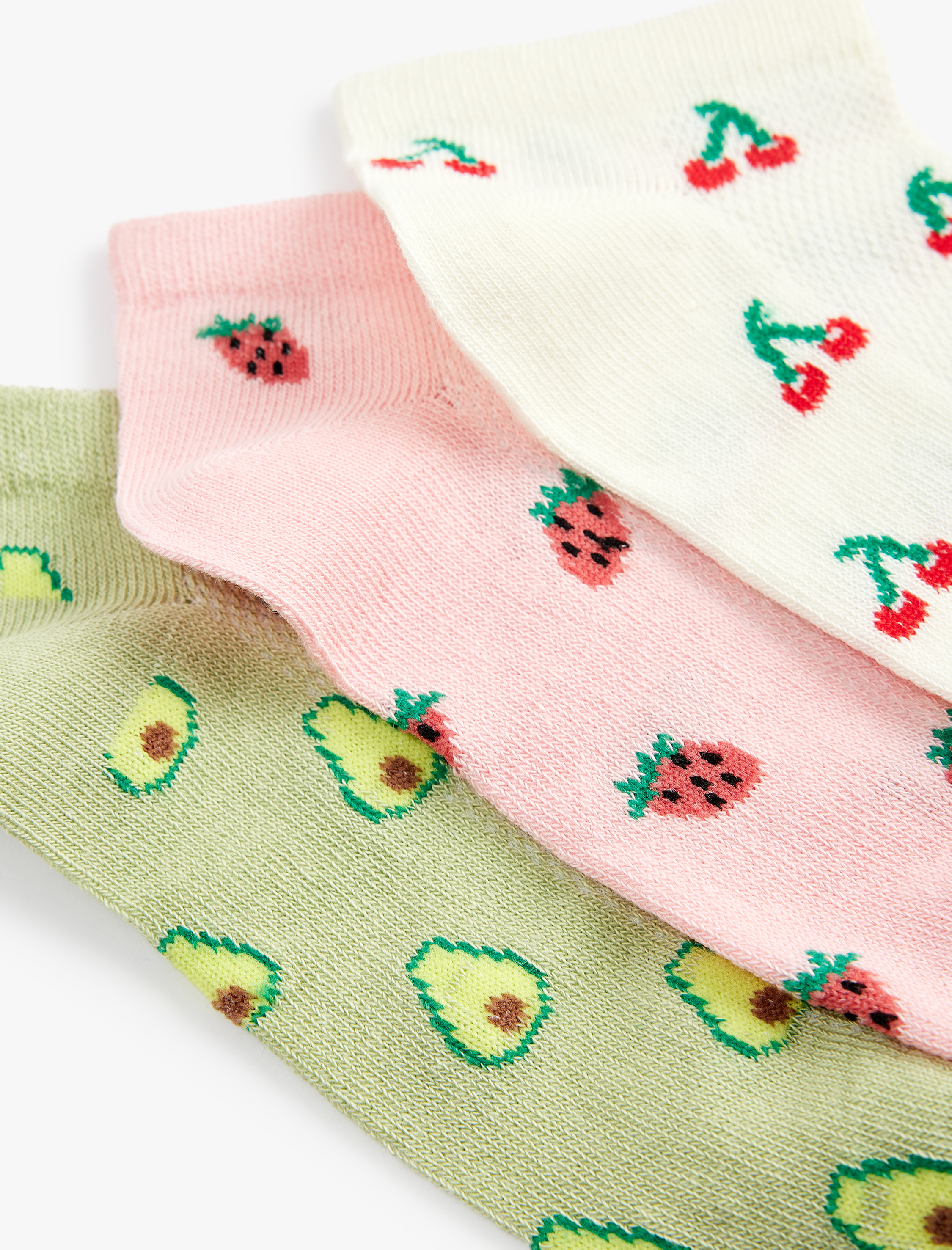  Kadın Çok Renkli Meyve Desenli 3'lü Patik Çorap Seti