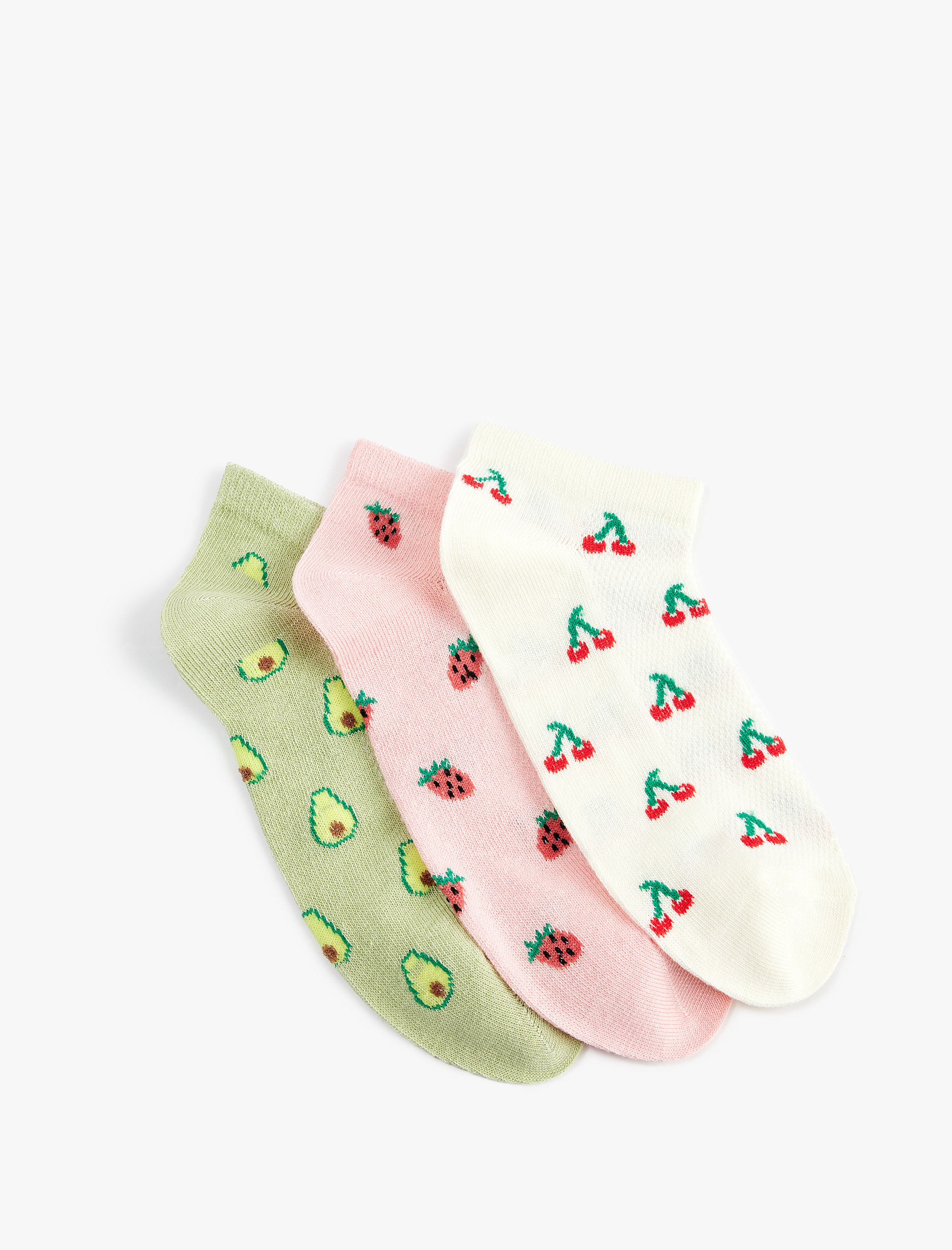  Kadın Çok Renkli Meyve Desenli 3'lü Patik Çorap Seti